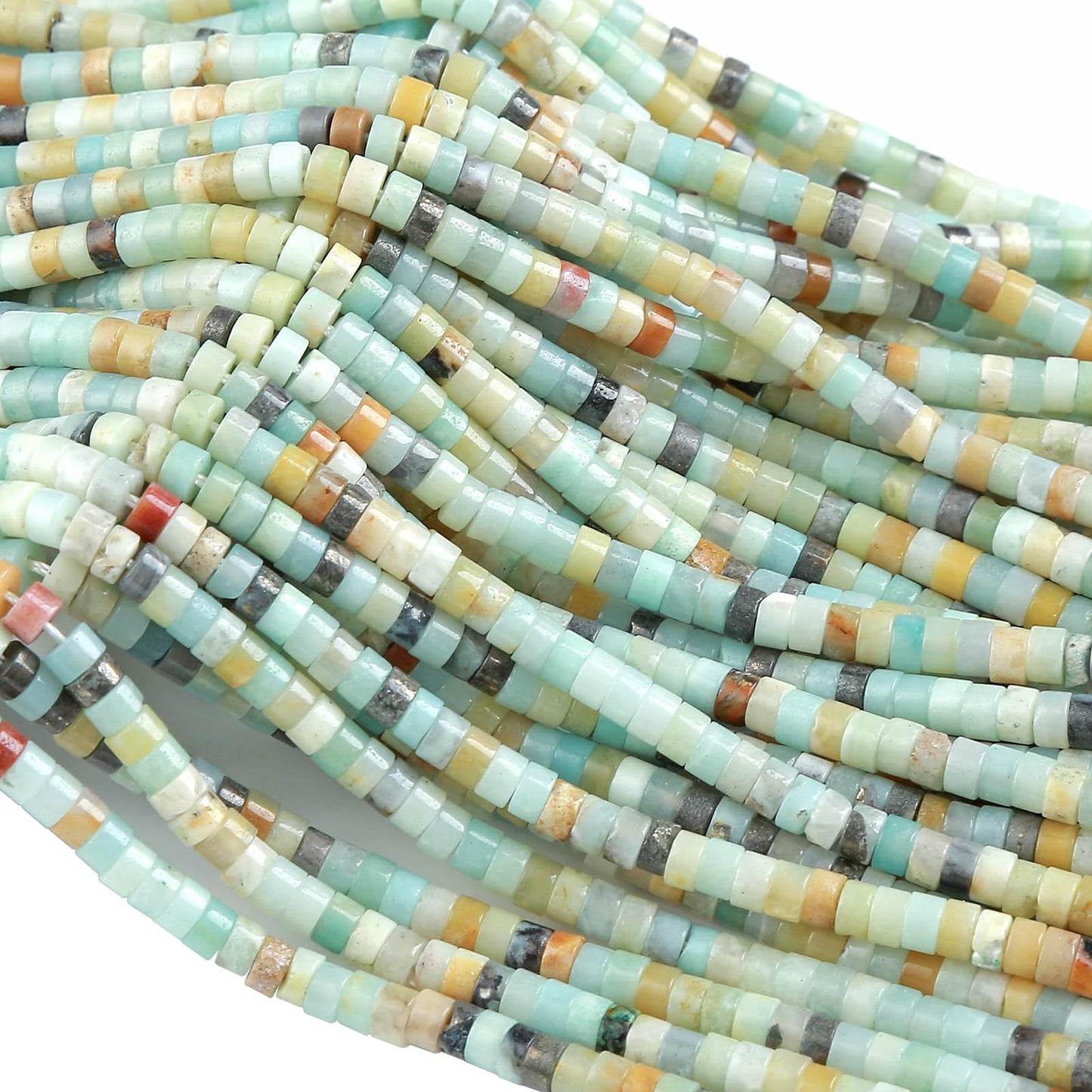 150pcs 2x4mm Natural Amazonite Tube Shape Beads Loose Flat Round Cylinder Flat Spacer Stone Beads for Bracelet Earrings Jewelry Making