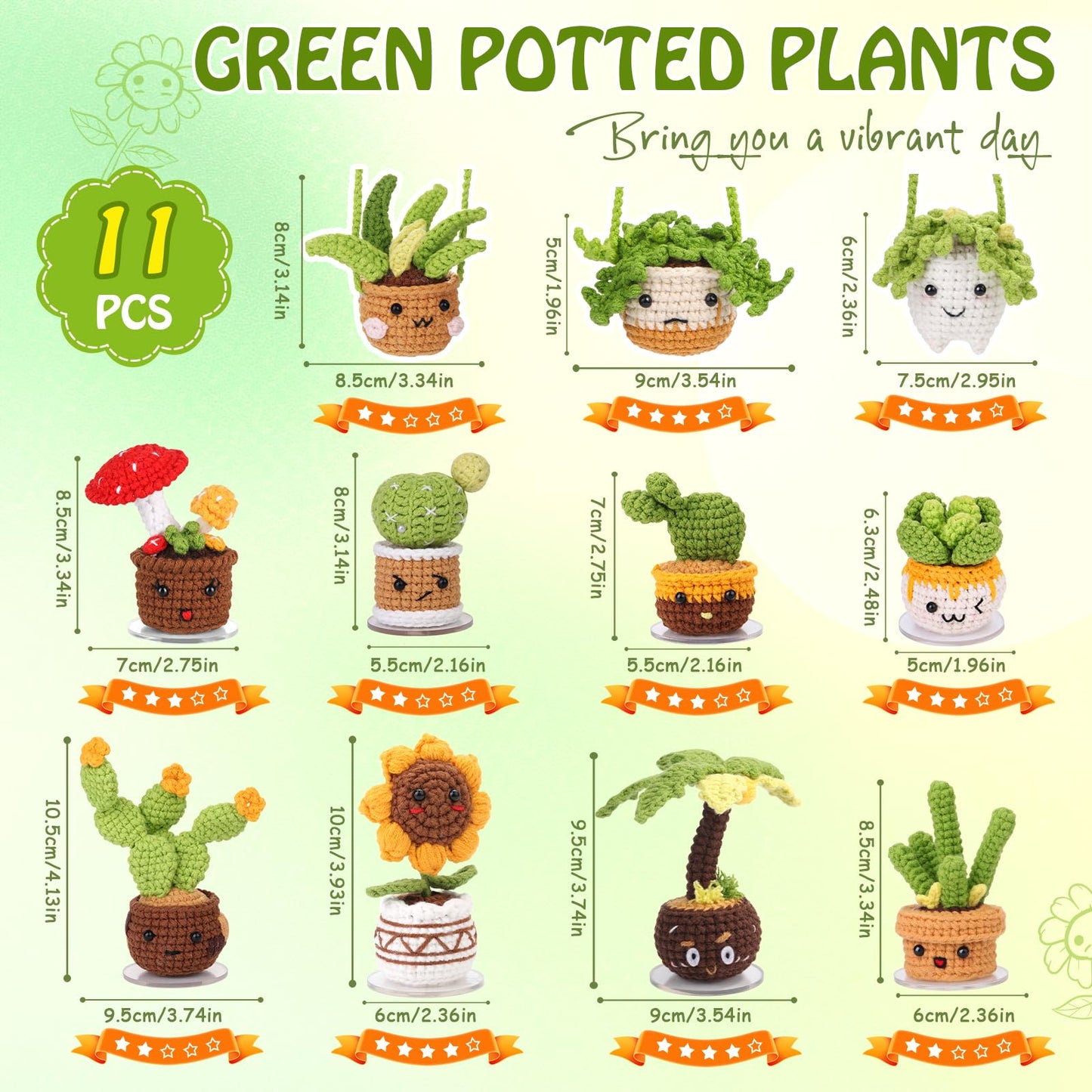 FOUSNOW Crochet Kits, Plant Crochet Kits,11 PCS Potted Plants Crochet Starter Kit, Crochet Kit for Adults with Step-by-Step Video Tutorials, Craft DIY Knitting Supplies