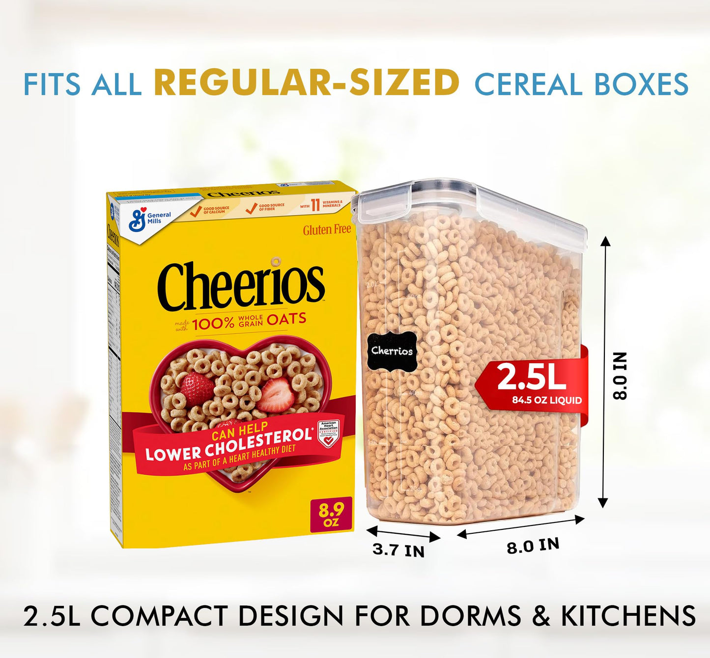 Shazo 2 Pack (15.4 Oz Cereal Capacity) Small Airtight Cereal Containers Storage with Lids, Perfect Space Saving BPA-Free Plastic Container, Pantry Organization and Canister for Rice, Sugar & Flour