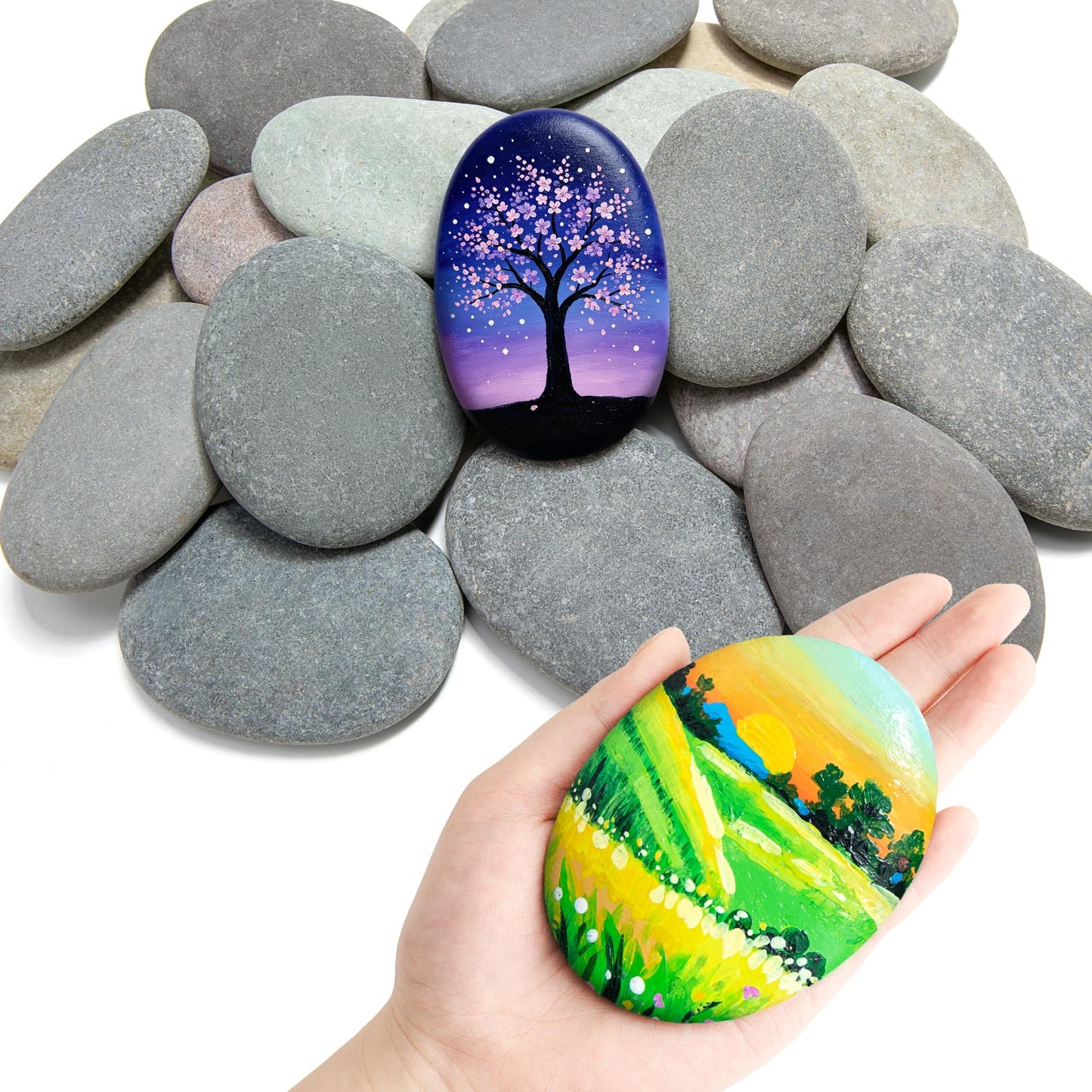 Simetufy 30Pcs Large Rocks for Painting 3.3-4.5Inch Natural River Stones for DIY, Art & Crafts, Smooth Paintable Flat Rocks Bulk for Adults, Children, Home Decor