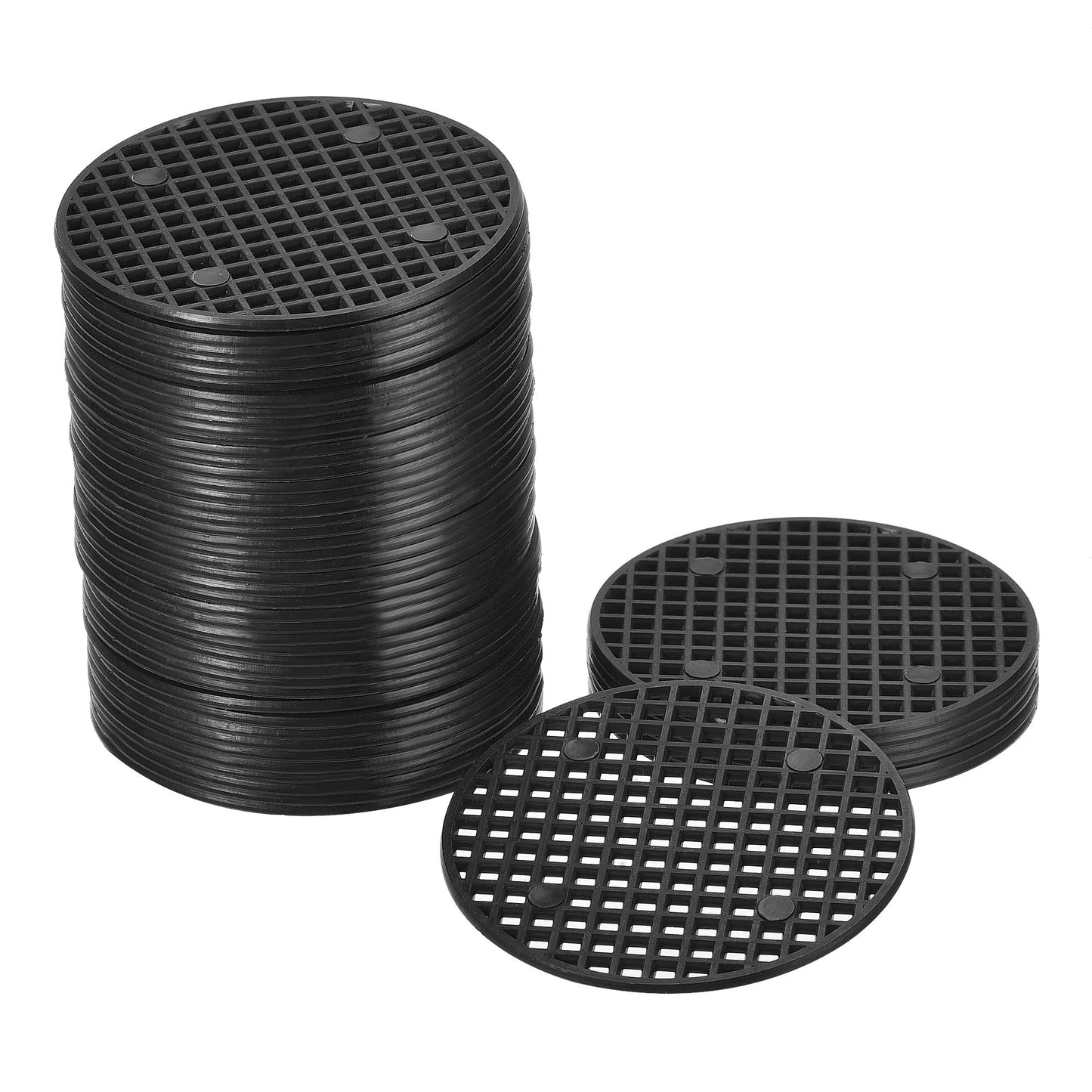MECCANIXITY Flower Pot Hole Mesh Pad 2.6 Inch Bonsai Plant Bottom Round Plastic Soil Grid Screen Mat, Black Pack of 50