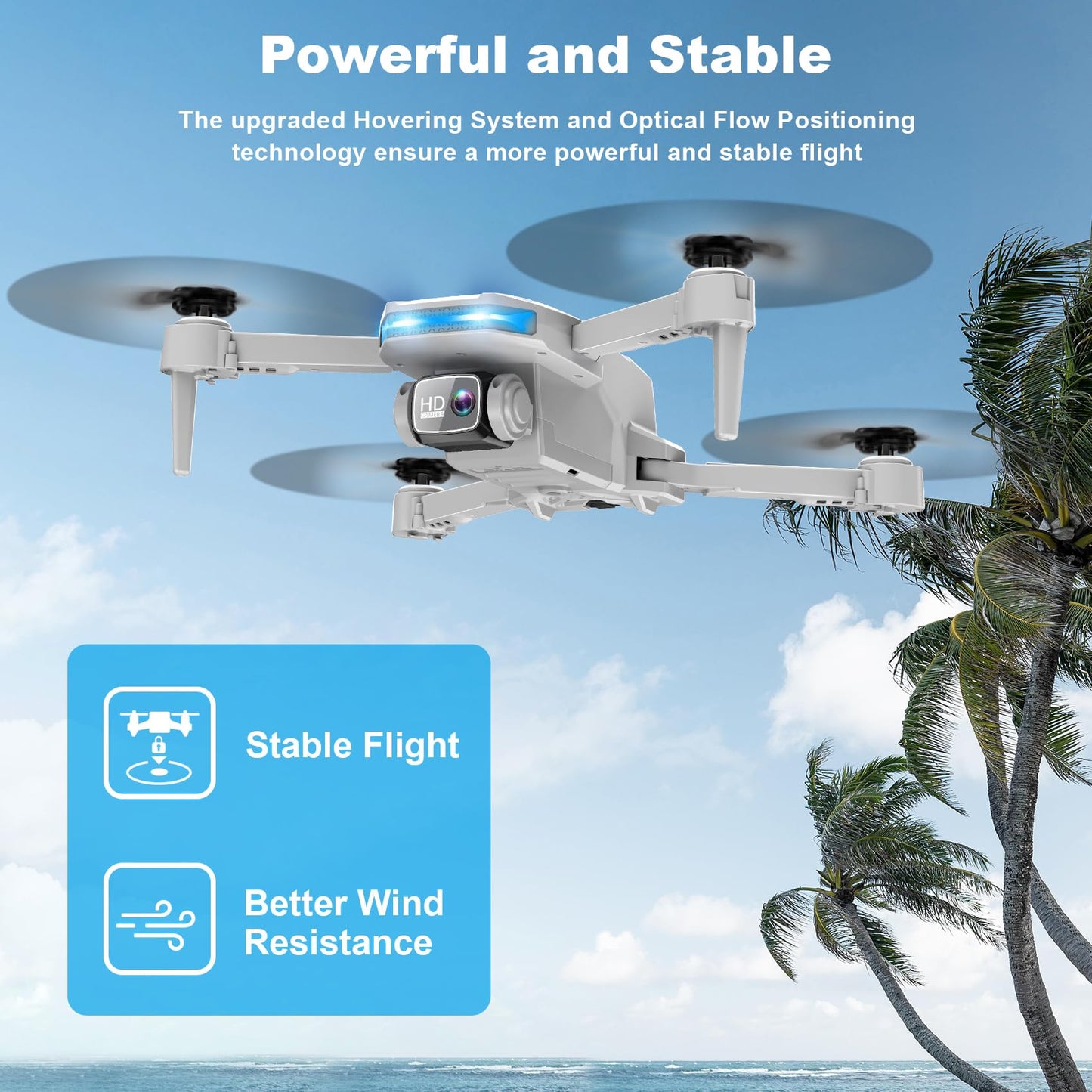 Drone with 1080P Camera - Foldable Remote Control Quadcopter with Gesture Control, 3D Flip, One Key Start, Emergency Stop, 2 Batteries, Easier to use, Toy for Adults Beginners, Grey