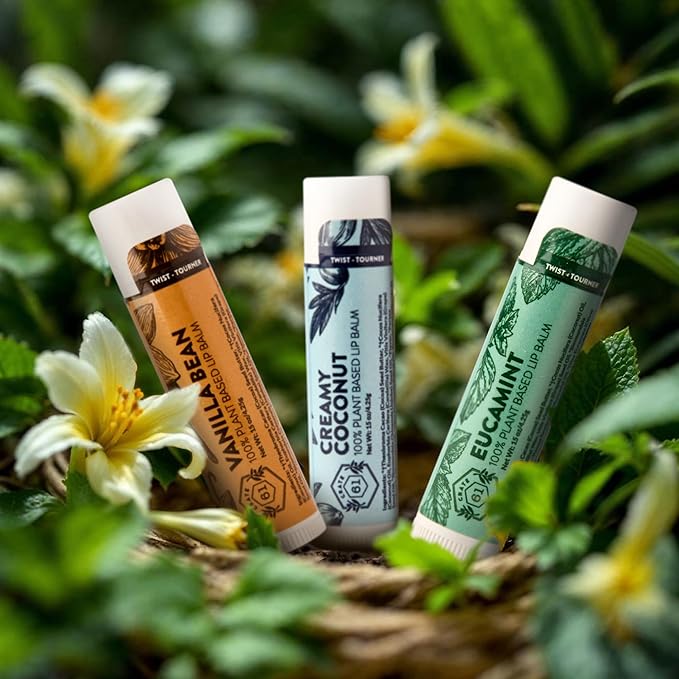 Crate 61 Lip Balm 3-Pack with USDA Organic ingredients Flavored with Premium Essential Oils and Organic Flavors, for Men and Women (3 Pack, Medley)
