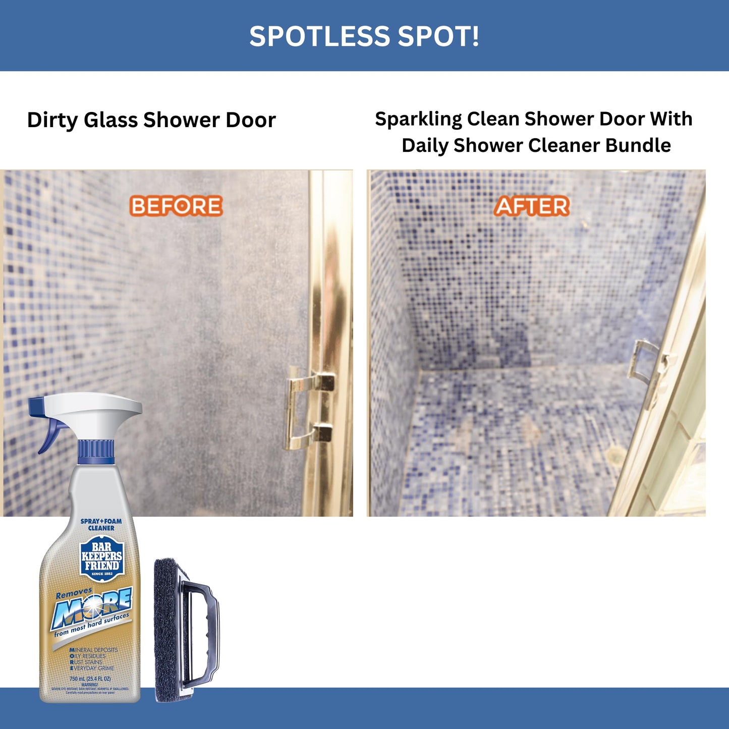 ONE96NINE Daily Shower Spray Kit with 2 Items, Hard Water Spray Foam Cleaner with Glass Stain Remover Scrub Brush. An All In One Shower Cleaner Spray Solution