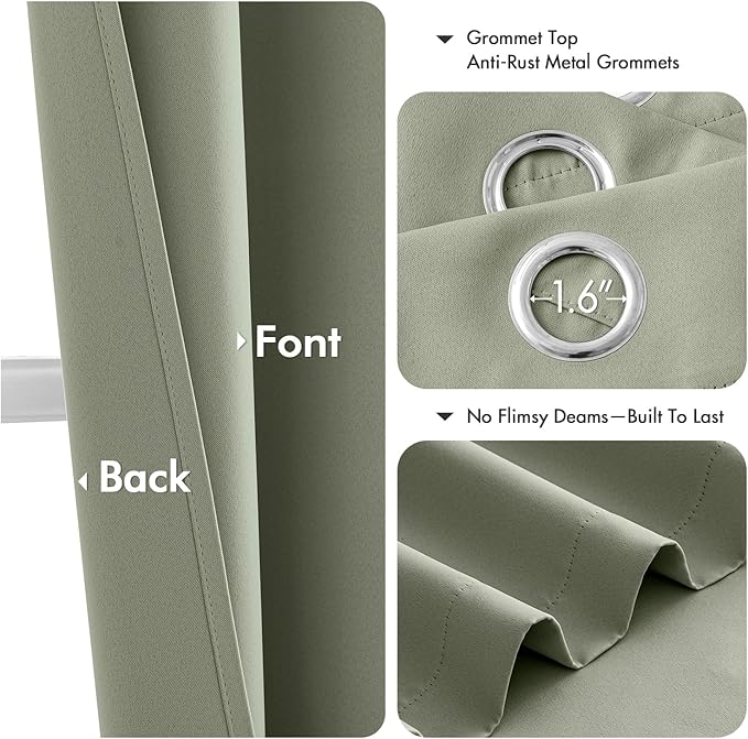 MIULEE Sage Green Blackout Curtains for Bedroom Living Room 68 Inches Long 2 Panels, Thermal Insulated Room Darkening Drapes Solid Grommet Top Noise Reducing Light Green Window Treatments 40x68 Inch
