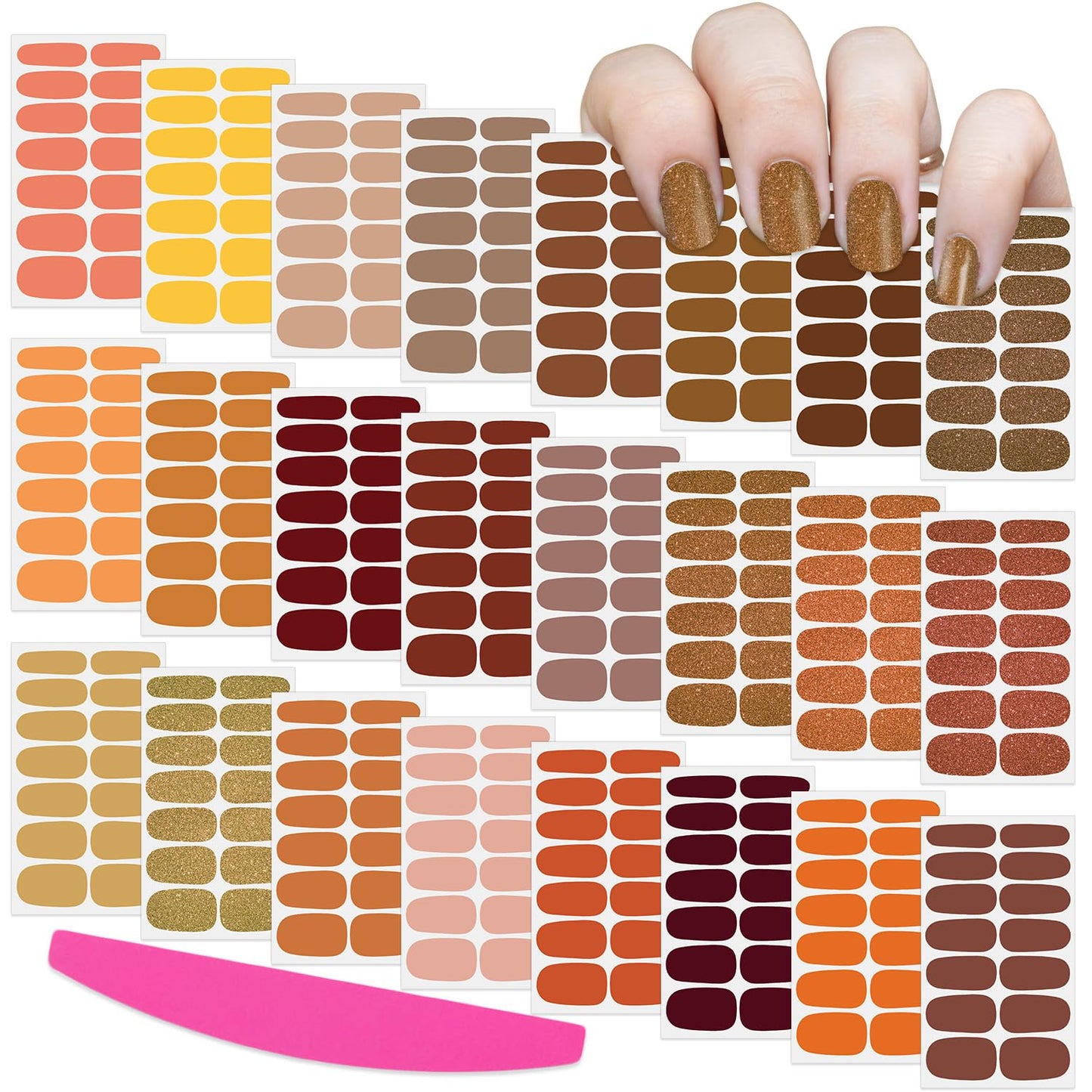 SILPECWEE 24 Sheets Thanksgiving Full Nail Wraps Glitter Nail Polish Strips for Women Gel Nail Strips Self Adhesive Nail Polish Stickers Fingernail Sticker Nails Manicure Kit with 1pc Nail File