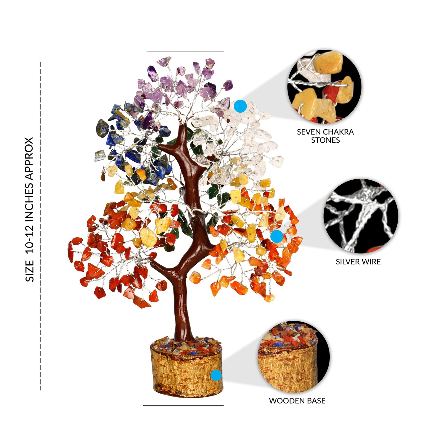 PYOR 7 Chakra Crystal Bonsai Tree, 10-12 inch, Red, Amethyst, Lapis, Carnelian, Clear Quartz, Yellow Aventurine, Green Aventurine, Silver Wire