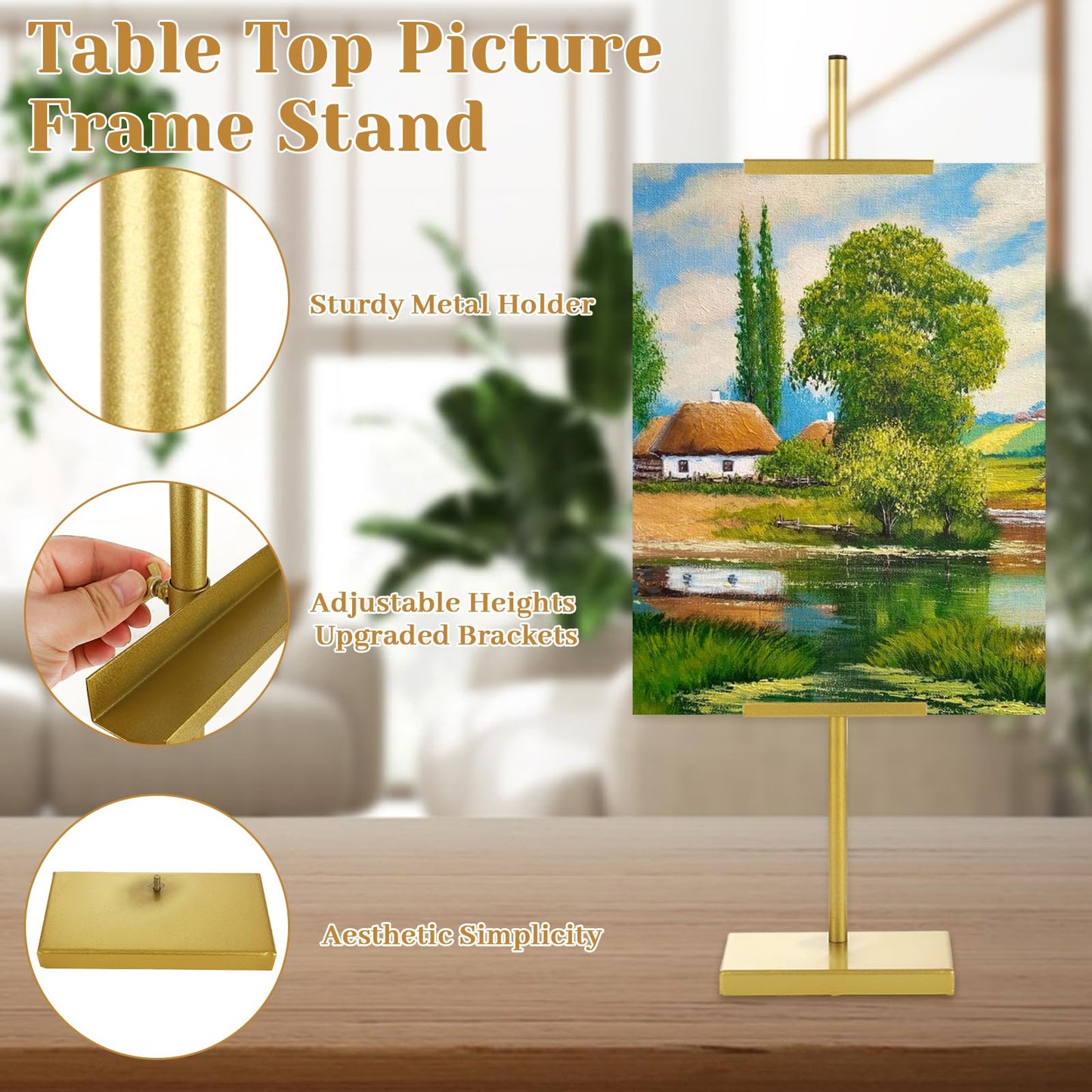 DAJAVE 2 Pack Adjustable Tabletop Easel Stand, Gold Picture Easels for Display, Picture Frame Stand for Art, Picture Frames, Photo Signs(29 Inch)