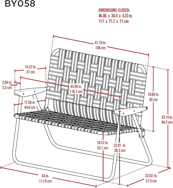 Camp & GO 16.5" High Seat Outdoor Double Wide Loveseat Web Folding Chair, Blue/Red