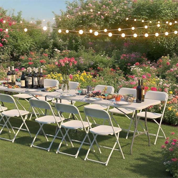50 Pack White Plastic Folding Chairs, Portable Stackable Commercial Party Folding Chairs with Steel Frame 350lbs for Home Office Outdoor Indoor Office Wedding Party Events