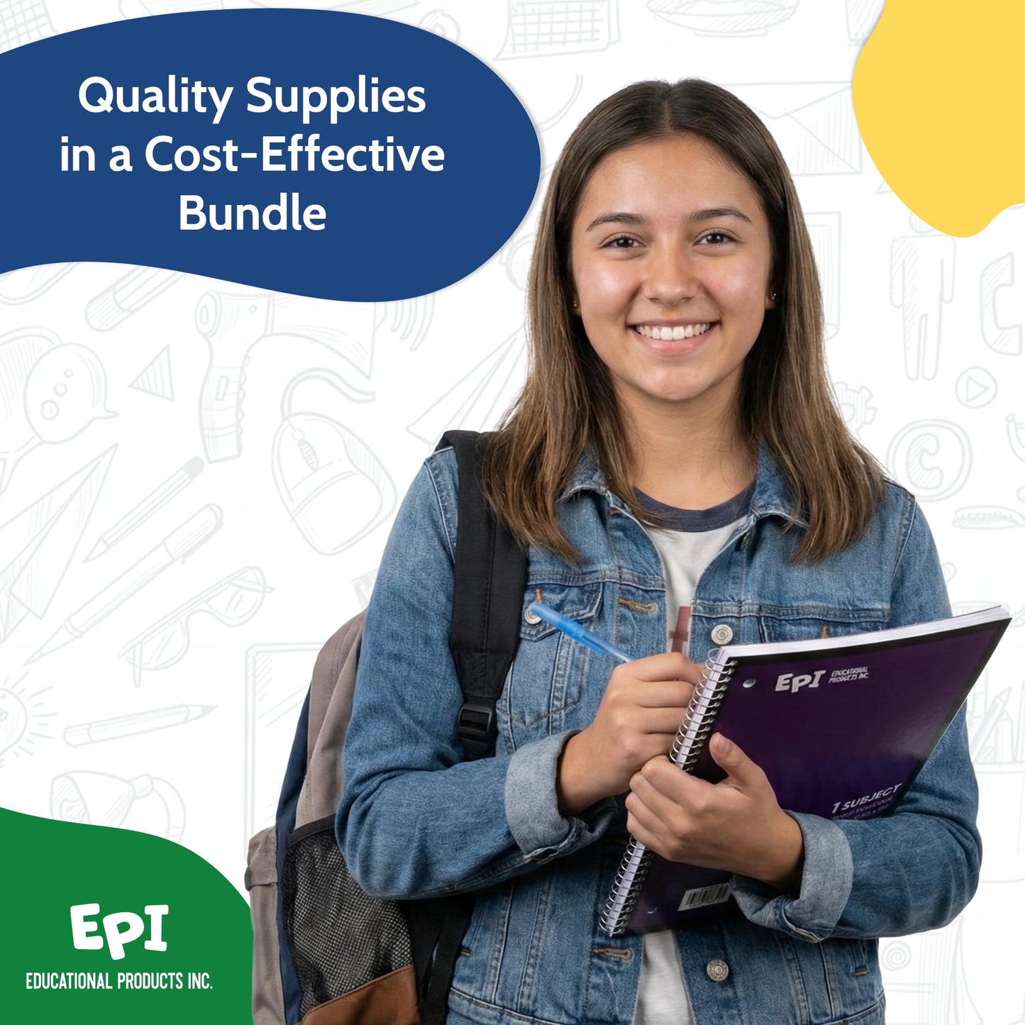 EPI Essentials Back to School Supplies for Kids 6th-12th Grade – 51 Items in Kit – Middle to High School Supply Packs – College-Ruled Bundle with Composition Notebooks – Suitable for Homeschooling