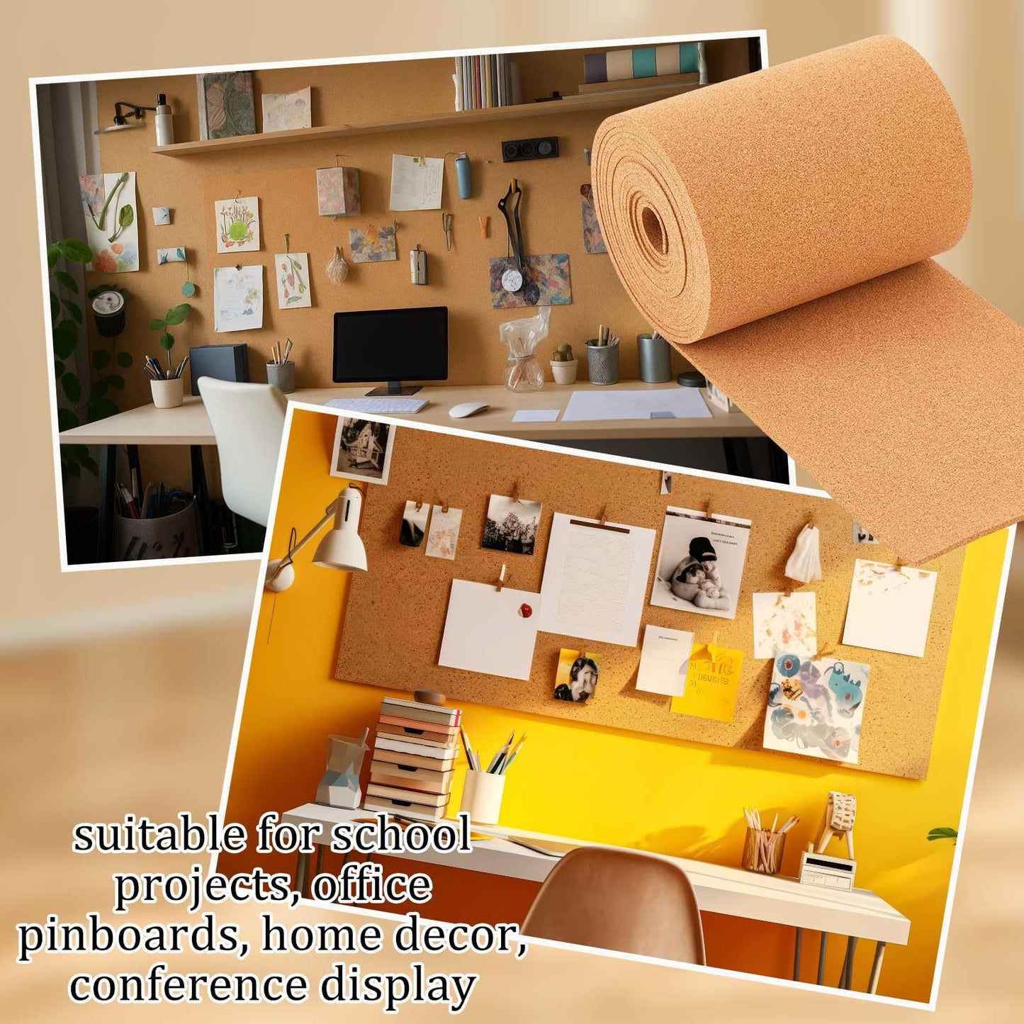 Pangda Multi-Purpose Cork Board Roll 12in x 10ft, 1/4" Thick Cork Roll for Bulletin Boards, Decorative Photo and Message Push Pin Displays Versatile for Home, School, and Office