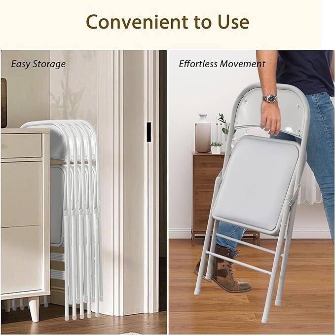 10 Pack Folding Chairs with Padded Cushion and Back, White Portable Heavy Duty Metal Frame Commercial Seat with 330-LBS Capacity for Indoor Outdoor Office Party Events Kitchen Wedding