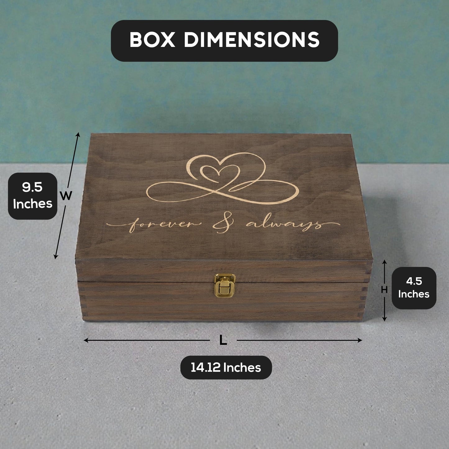 Rustic Wooden Memory Box – Medium Keepsake Storage Box with Double-Sided Engraving – “Forever & Always” Outside & “Every Love Story…” Inside – Personalized Gift for Couples, Wedding, Anniversary
