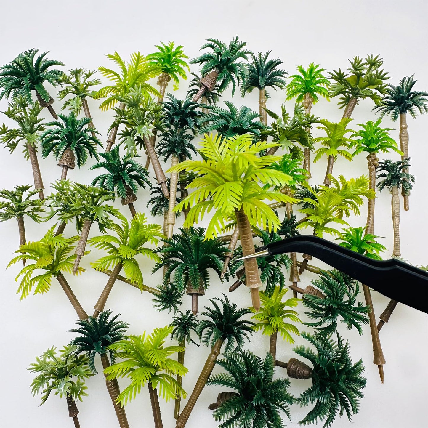 Cayway 50 PCS Model Trees Coconut Palm Model Trees, Mixed Model Trees for Model Train Railway Architecture Diorama DIY Scenery Landscape