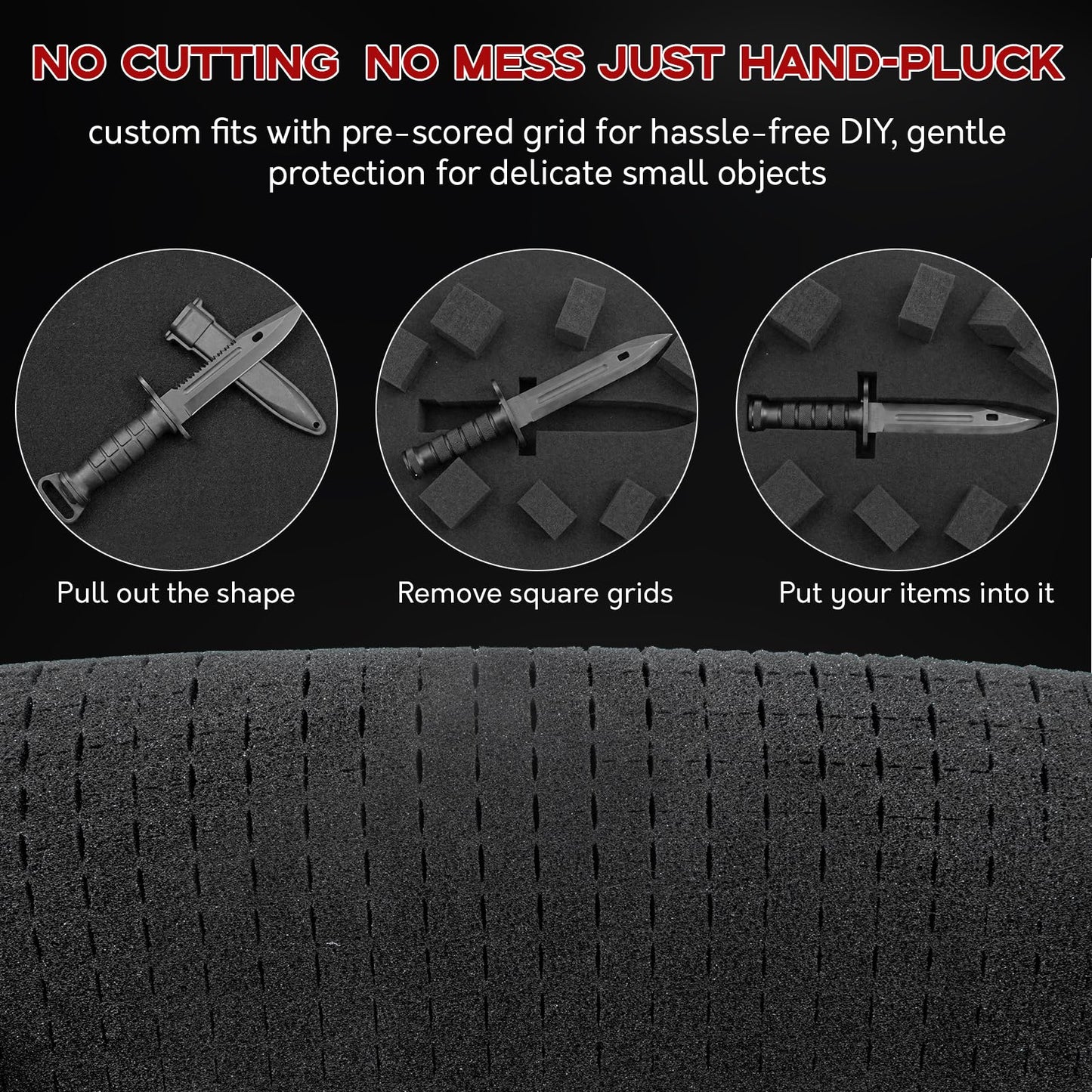4 Pack Pick and Pluck Foam Sheets 16x12x0.5 Inch, Pre-Cut Grid Foam for Case Liner, Drawer Liner, Padding and Storage Protection