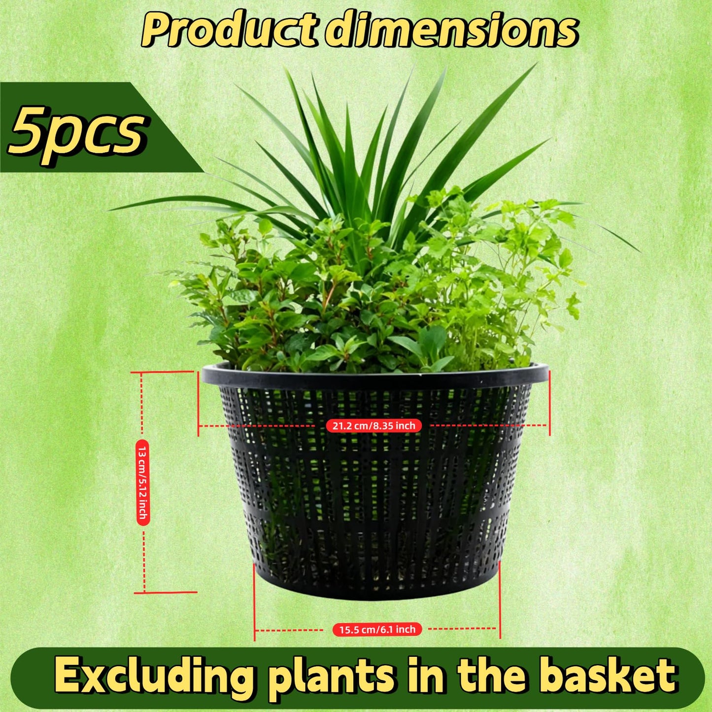 Ntwoiee 5pcs 8.4-inch hydroponic Baskets, Black Plastic Garden mesh pots, Slotted Pond Baskets Aquarium Plant pots Lily Nursery Planting Supplies