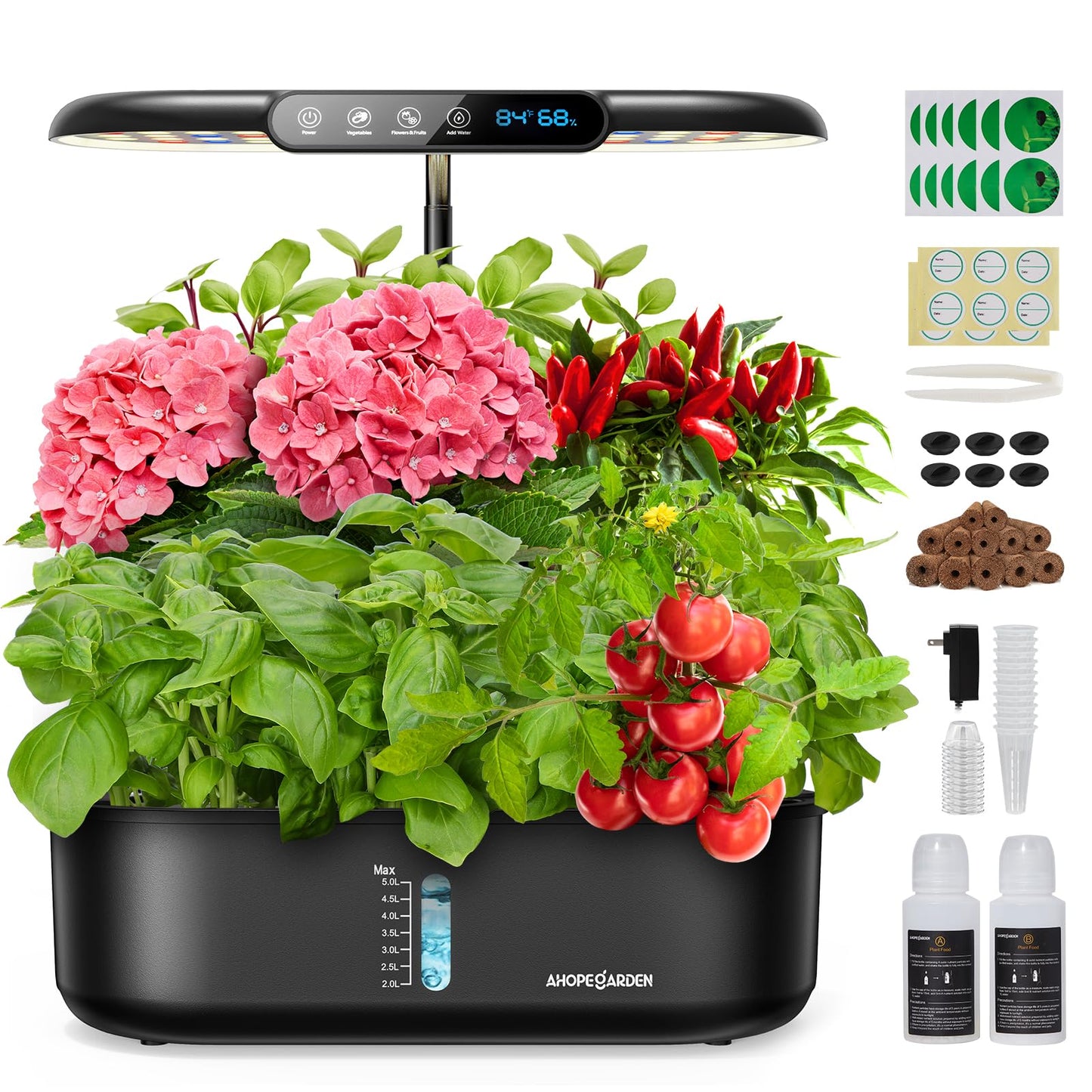 Ahopegarden Hydroponics Growing System kit: Indoor Herb Garden - 12 Pods Plant Germination Kit with LCD Display and LED Grow Light, Smart Temp & Humidity Detection, Planter Grower for Fresh Vegetables
