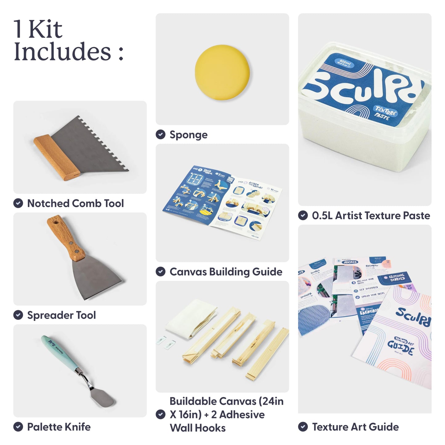 Sculpd Textured Canvas Kit - Complete Art Set with Texture Paste, Canvas, Palette Knife, Wall Hooks, Crafting Tools, Videos & Beginner Guide - DIY Arts & Crafts Gift for Adults, Teens, Men & Women