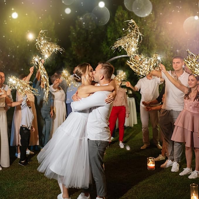 48 Pcs Lighted Wedding Wands LED Tinsel Wands Streamers Wedding Sparklers Send Off Light Sticks for Reception Birthday Exits Baby Shower Concert Christmas Party Favors(Champagne)