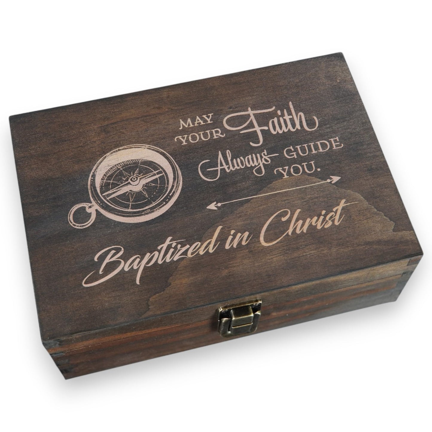 Engraved Baptism Memory Box – Wooden Keepsake Box for Christening Gifts, Baby Dedication, or First Communion – Medium Size – Dark Walnut Finish – 8.5 x 6 x 3 in