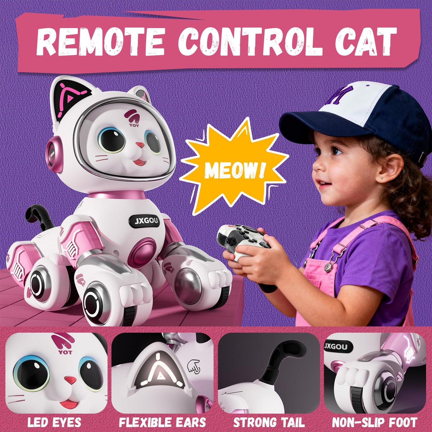 Aprilwolf RC Stunt Robot Cat Toys for Ages 8-13 with LED & Sounds, Rechargeable Interactive Remote Control Pet Puppy for 8+ Year Old Kids Girls Boys Birthday Gift, Dancing, Walking & Touch Sensing