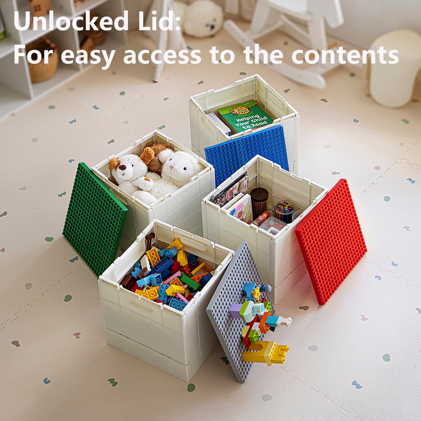SHIMOYAMA Collapsible Storage Box with Building Baseplate Lid for Duplo Blocks, 26 Qt. Stackable Bricks Storage Bins for MEGA BLOKS, 25L Folding Utility Container for Lego Duplo Bricks, Red