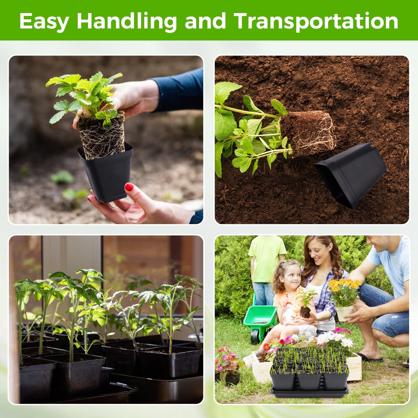 Seed Starter Tray Kit 3.5" 50 Pcs Square Nursery Pots Trays 9 Cell Seed Starting Pots with Drainage Holes 5 Pcs Seed Starting Trays 20 Plant Labels Planting Tool and 1 Pen Planter Nursery Propagation