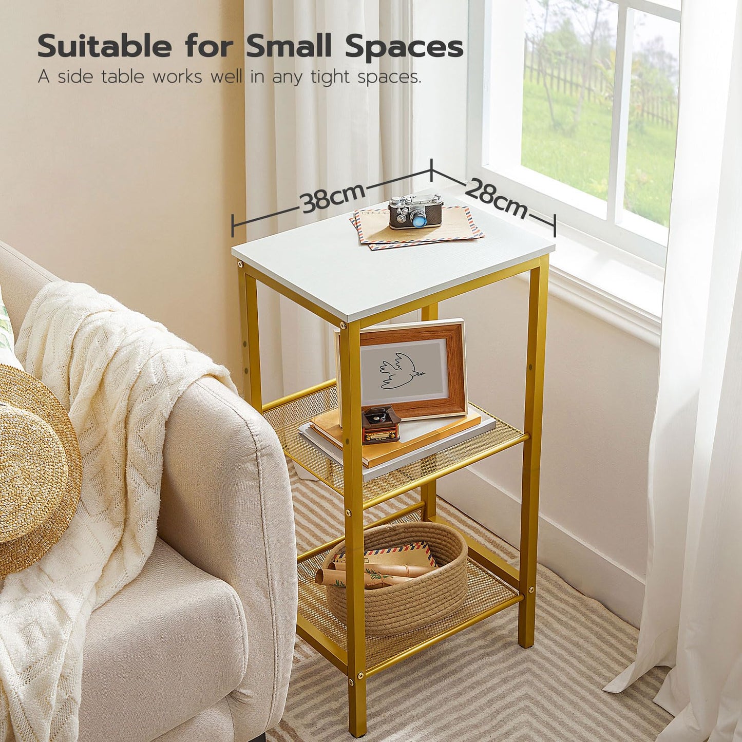 HOOBRO 29.5" Narrow Console Table with 2 Fabric Drawers and Tall Side Table 3-Tier Telephone End Table Bundle, BF71XG01-DW01DH01G1