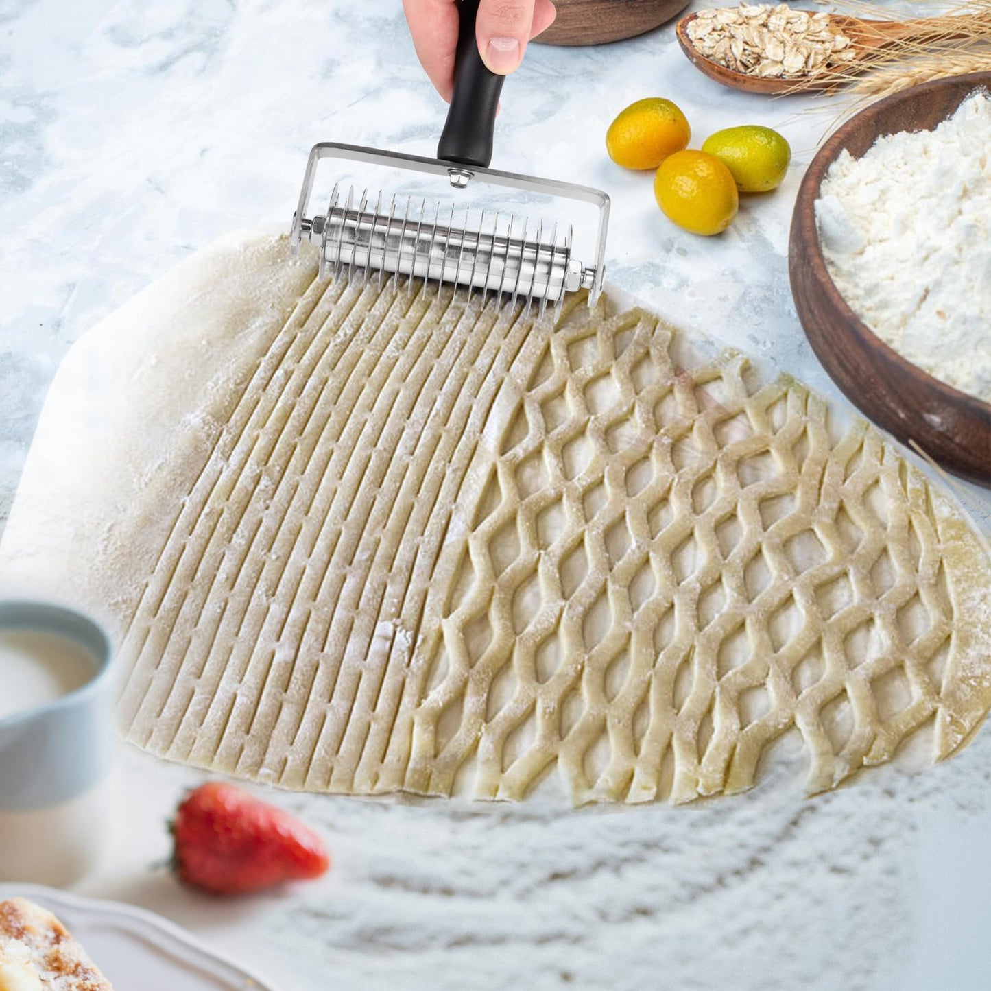 Pastry Lattice Roller Cutter - Stainless Steel Professional Dough Lattice Top Pie Pizza Bread Pastry Crust Lattice Roller Cutter wheel