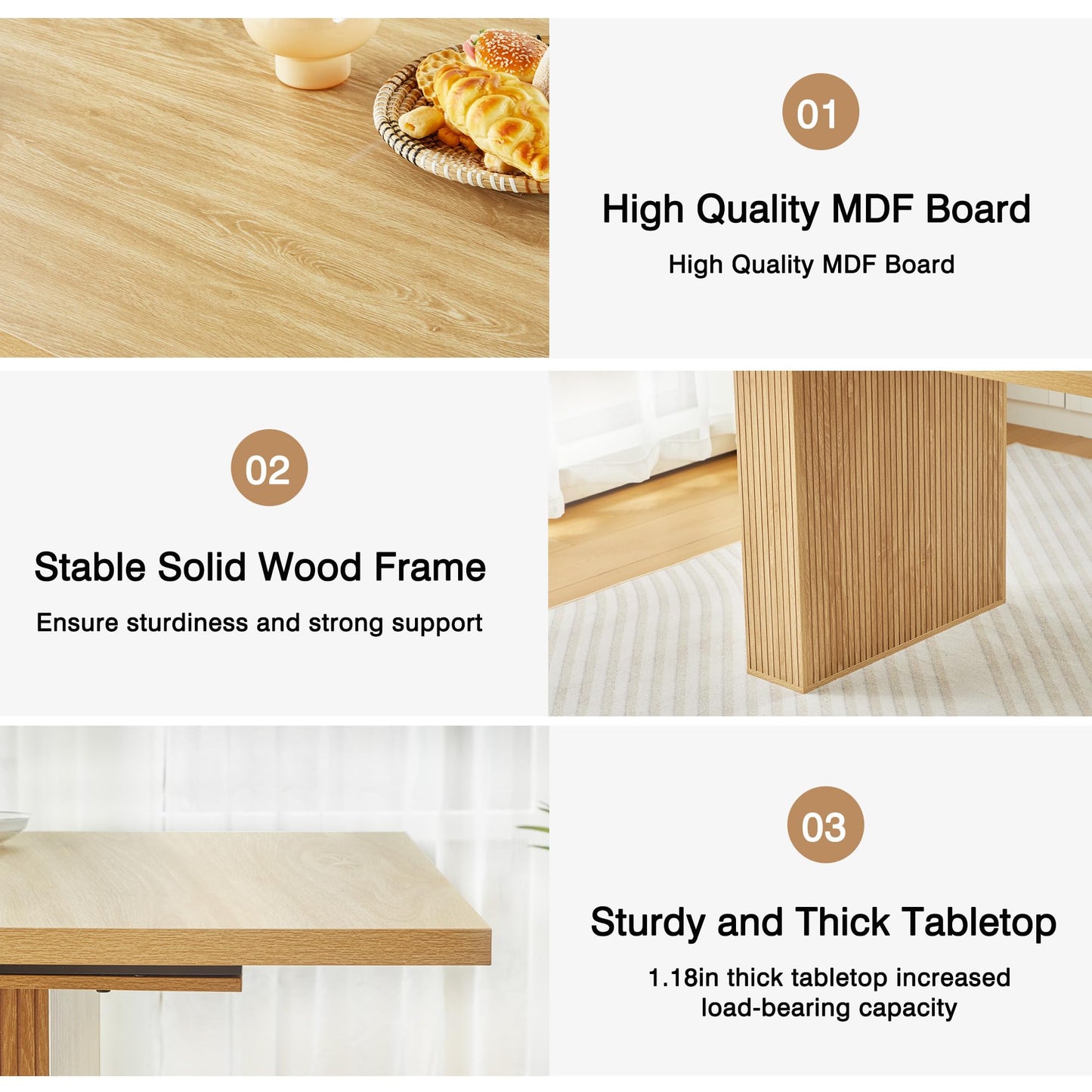 weselon 78 Inch Dining Table for 6 8 10, Modern Farmhouse Rectangular Kitchen Table, Long Dining Room Tables with Wood Strip Base for Kitchen Living Room (Natural)