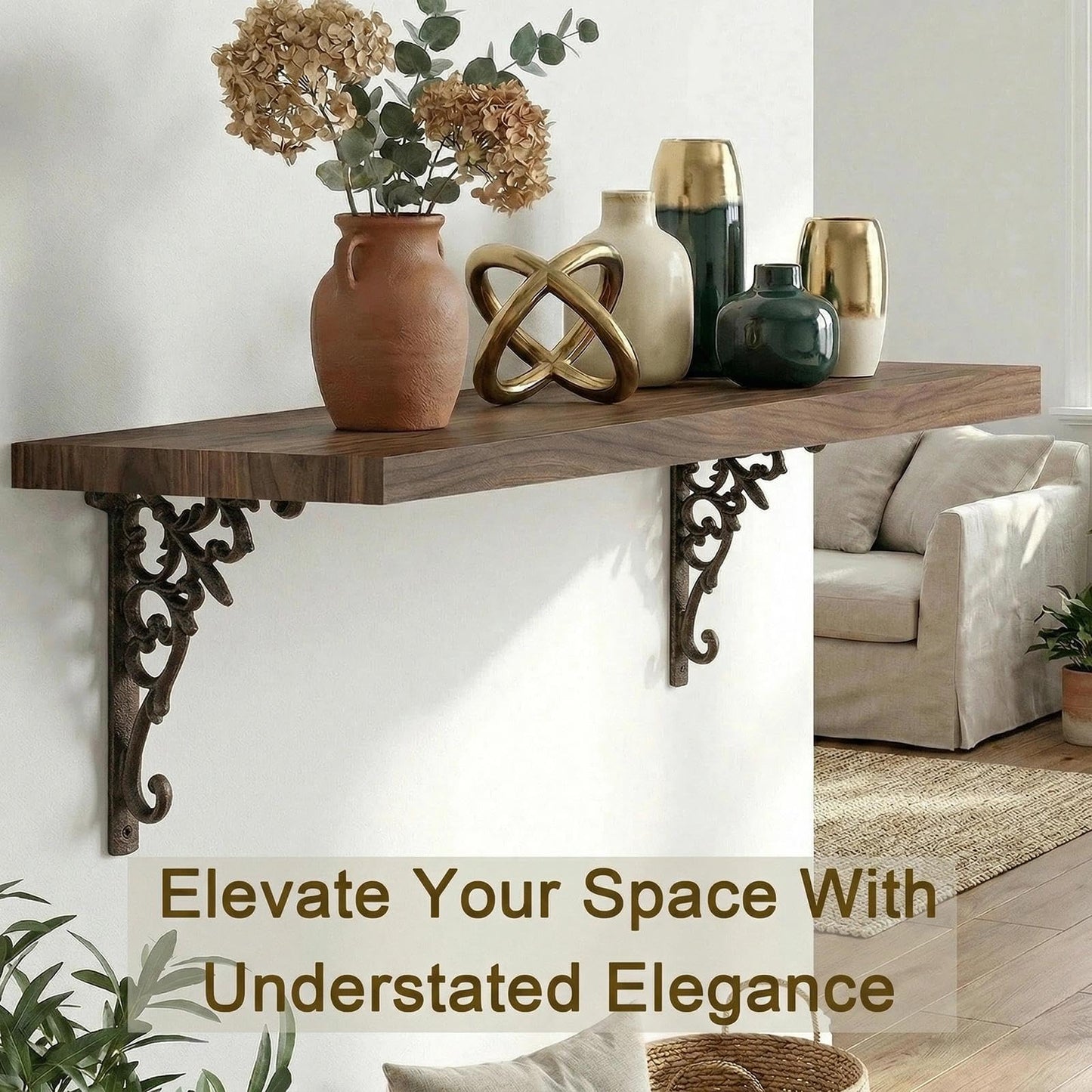 Z Metnal Decorative Shelf Brackets, 6 x 9 inch , Cast Wrought Iron Metal Mailbox Bracket, Wall Decor, Modern Shelving Bracket for DIY Floating Shelves, 4 Pack