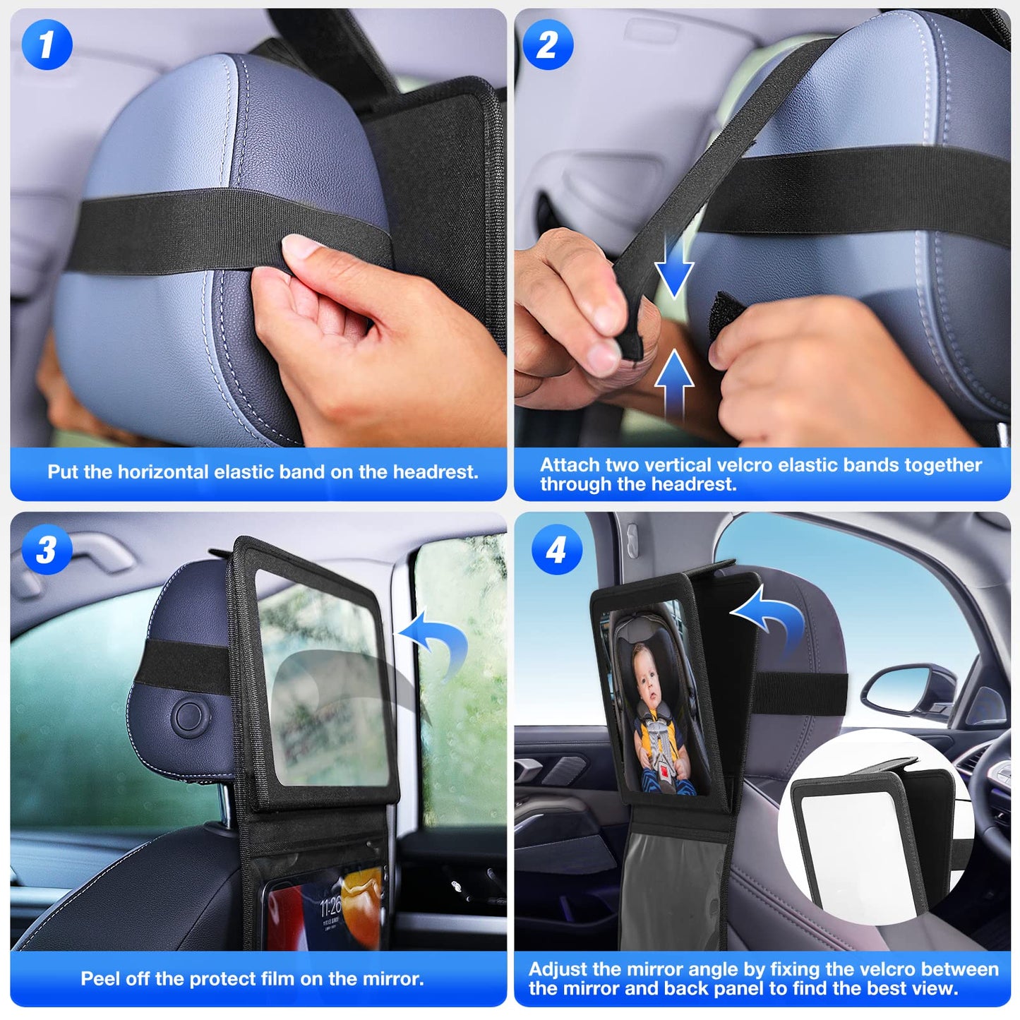 Brislut Baby Car Mirror with Adjustable Tablet Holder, Road Trip Essentials for Kids, Backseat Mirror to See Rear Facing Infant, Ipad Case for Car Headrest