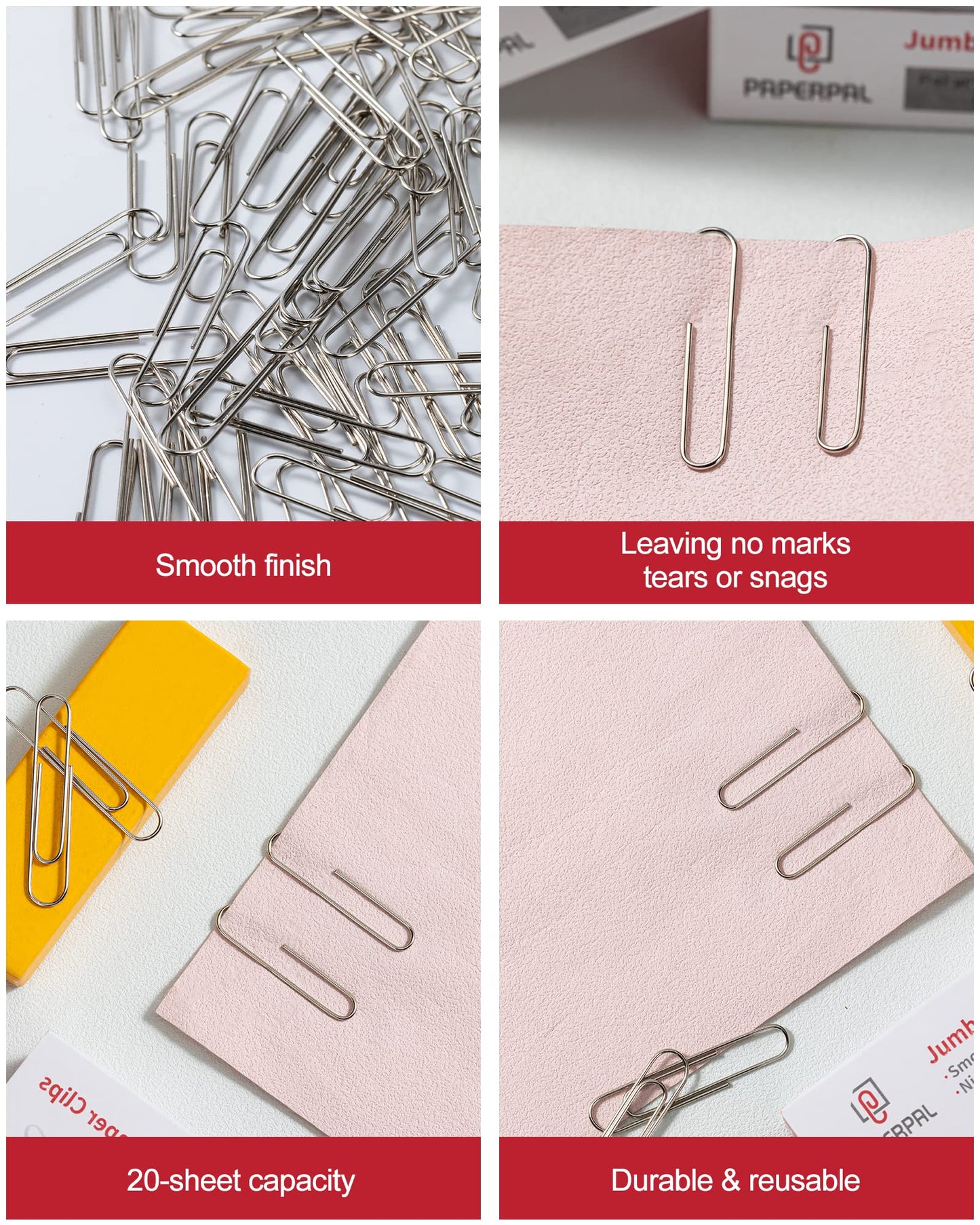 PAPERPAL Paperclips for Office School & Personal Use, Jumbo Smooth Paper Clip (2"), 1000 Large Paper Clips (10 Boxes of 100 Each), Silver