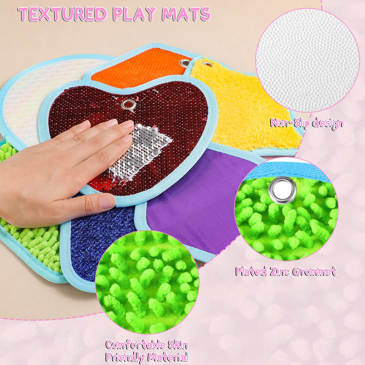 Boao 8 Set Mini Sensory Mats Assorted Textured Play Mats Sensory Floor Tiles Educational Tactile Toys for Activity(8.7 Inch,Irregular)