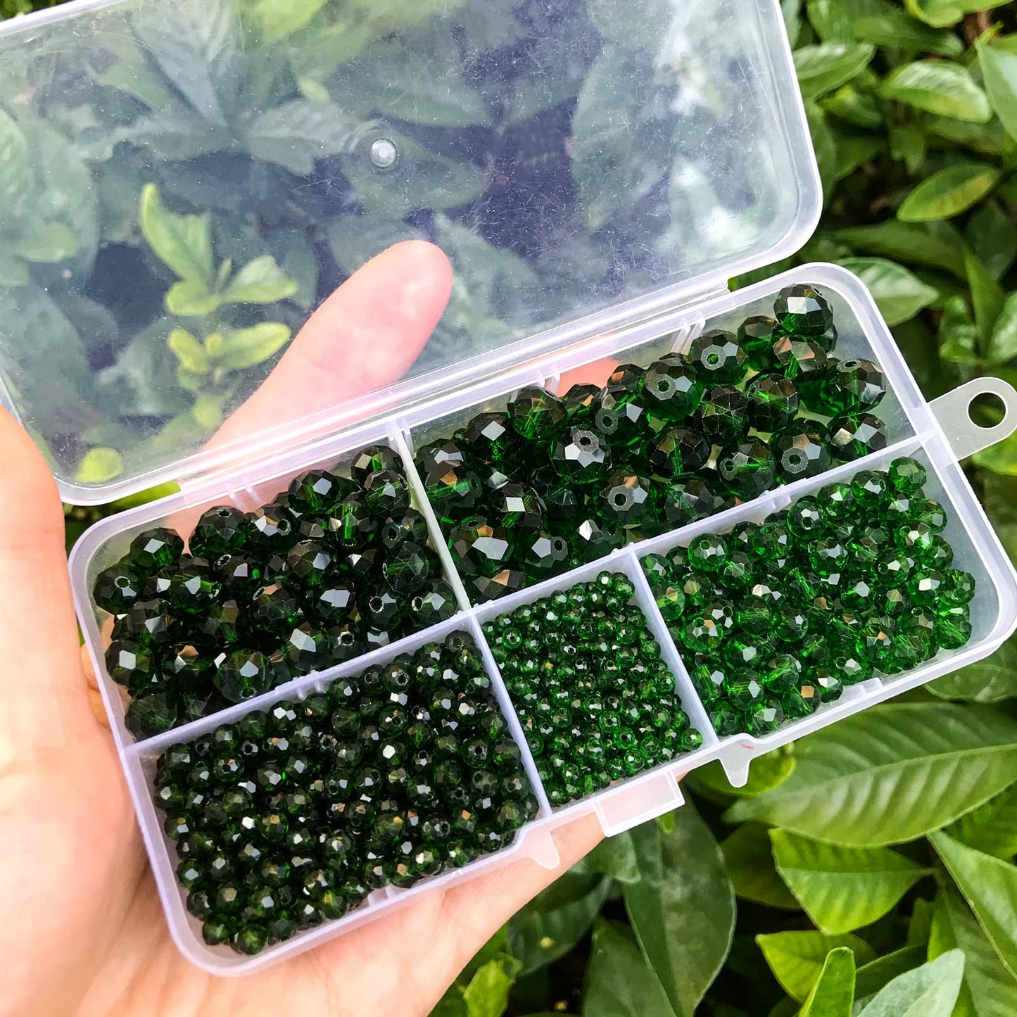 JEBBO 1000pcs Green Rondelle Crystal Glass Beads 2mm 4mm 6mm 8mm 10mm Mixed Sizes, Faceted Briolette Crystal Glass Spacer Beads for Jewelry Making with Container Box