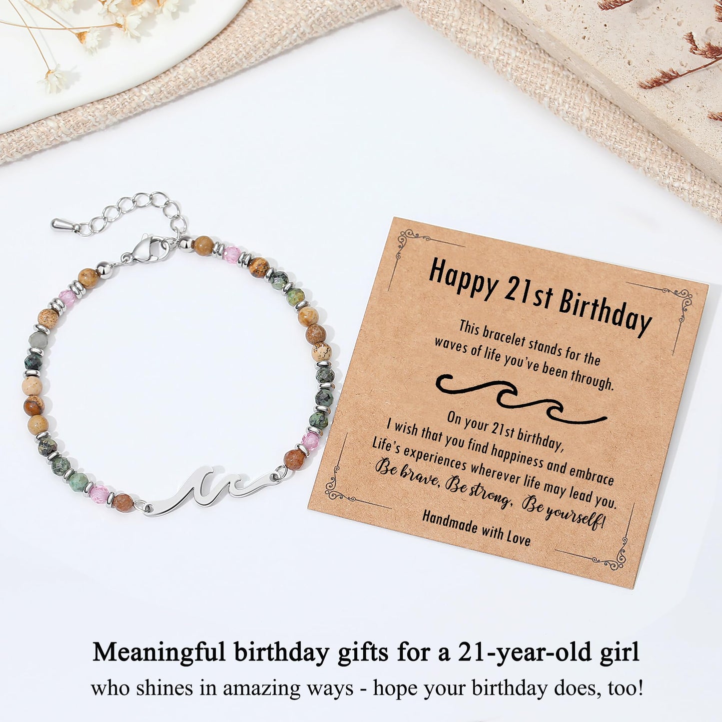 TONY & SANDY 21st Birthday Gift for Her, 21st Birthday Decorations Wave Bracelets for Women, 21 Year Old Bday Gift for Her, Turning 21 Bday Party Favors Daughter Sister Friends Bestie