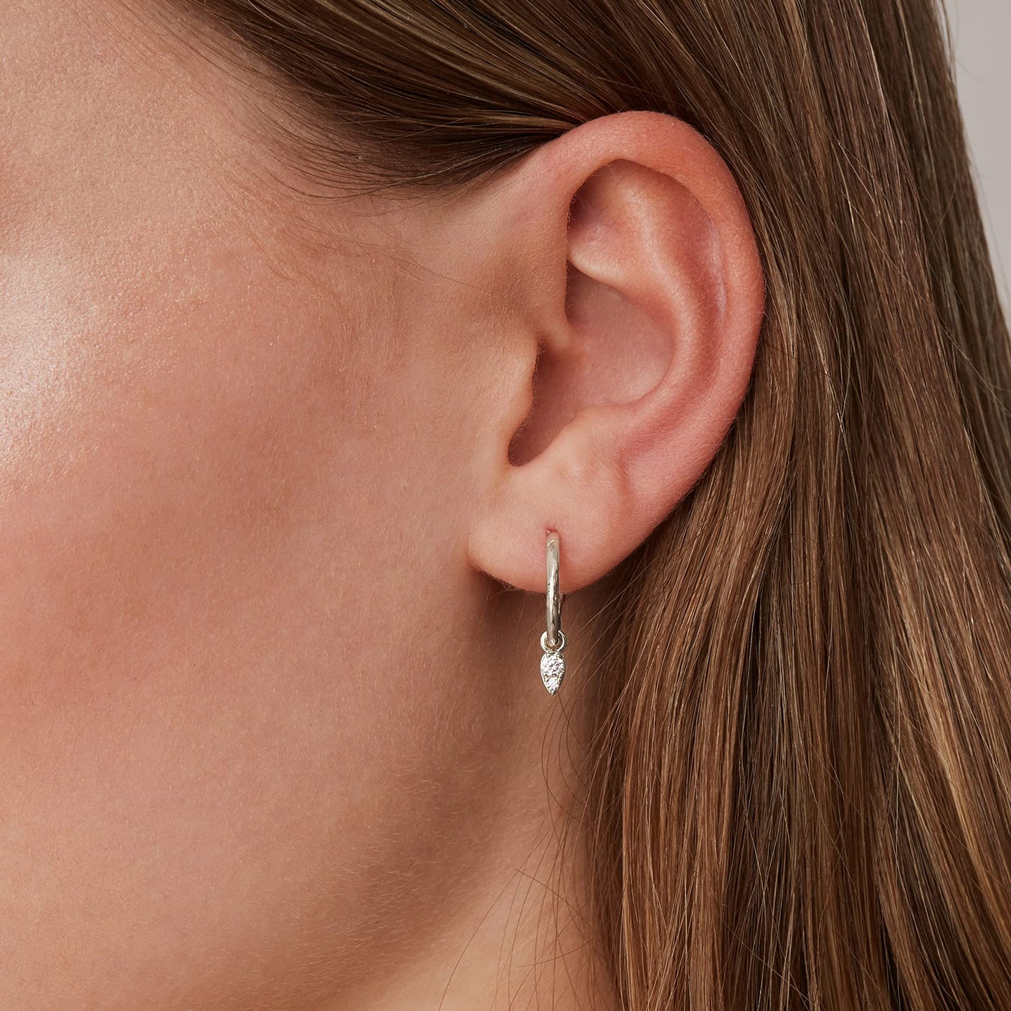 PAVOI Rhodium Plated 925 Sterling Silver Post Dangle Huggie Hoop Earrings For Women - Trendy Tear Drop Shaped Cubic Zirconia Open Hoop Earrings - Small Hinged Hammered Huggies