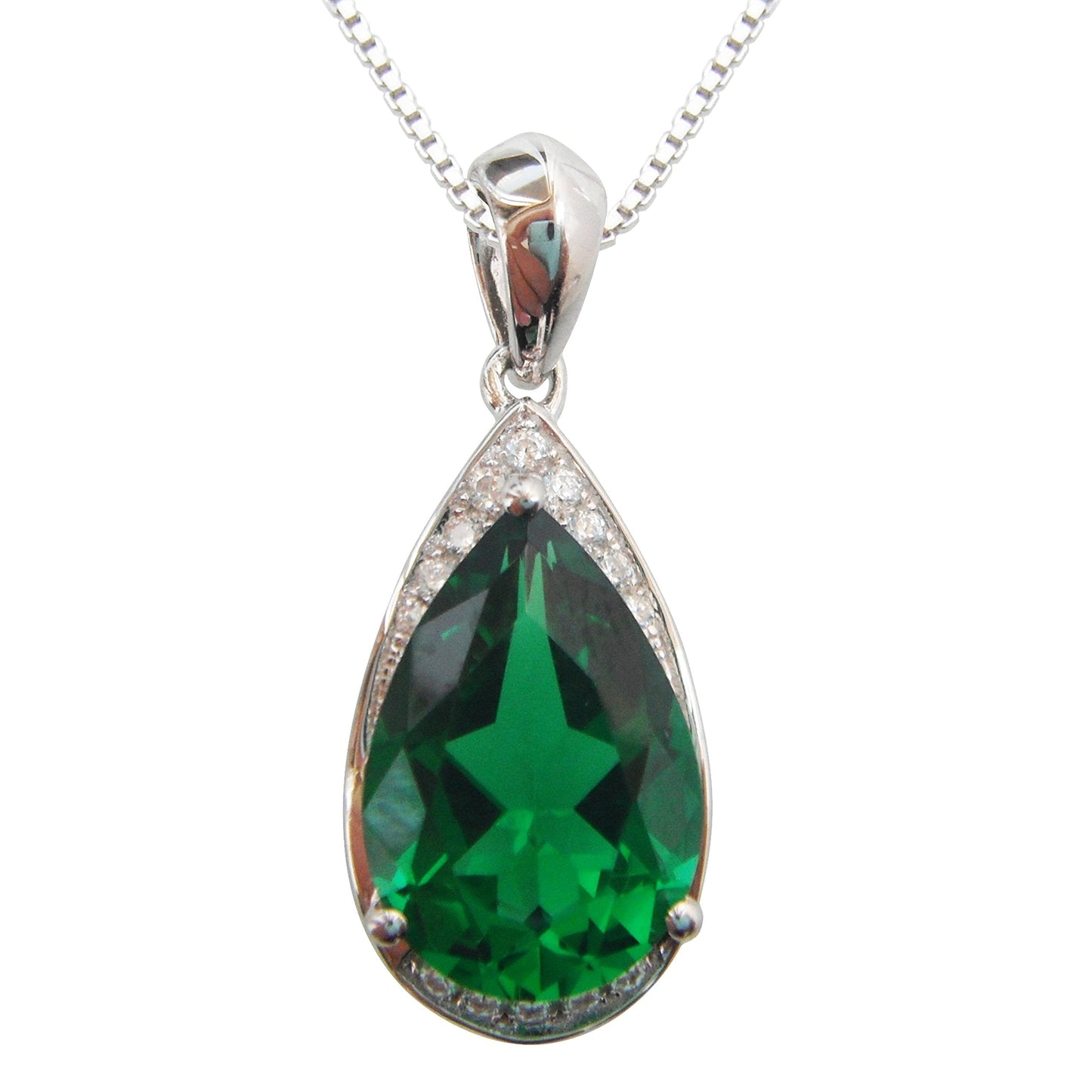 Navachi 925 Sterling-Silver 18k White Gold Plated 4.0ct Pear Emerald Az9671p Necklace Pendant 18"