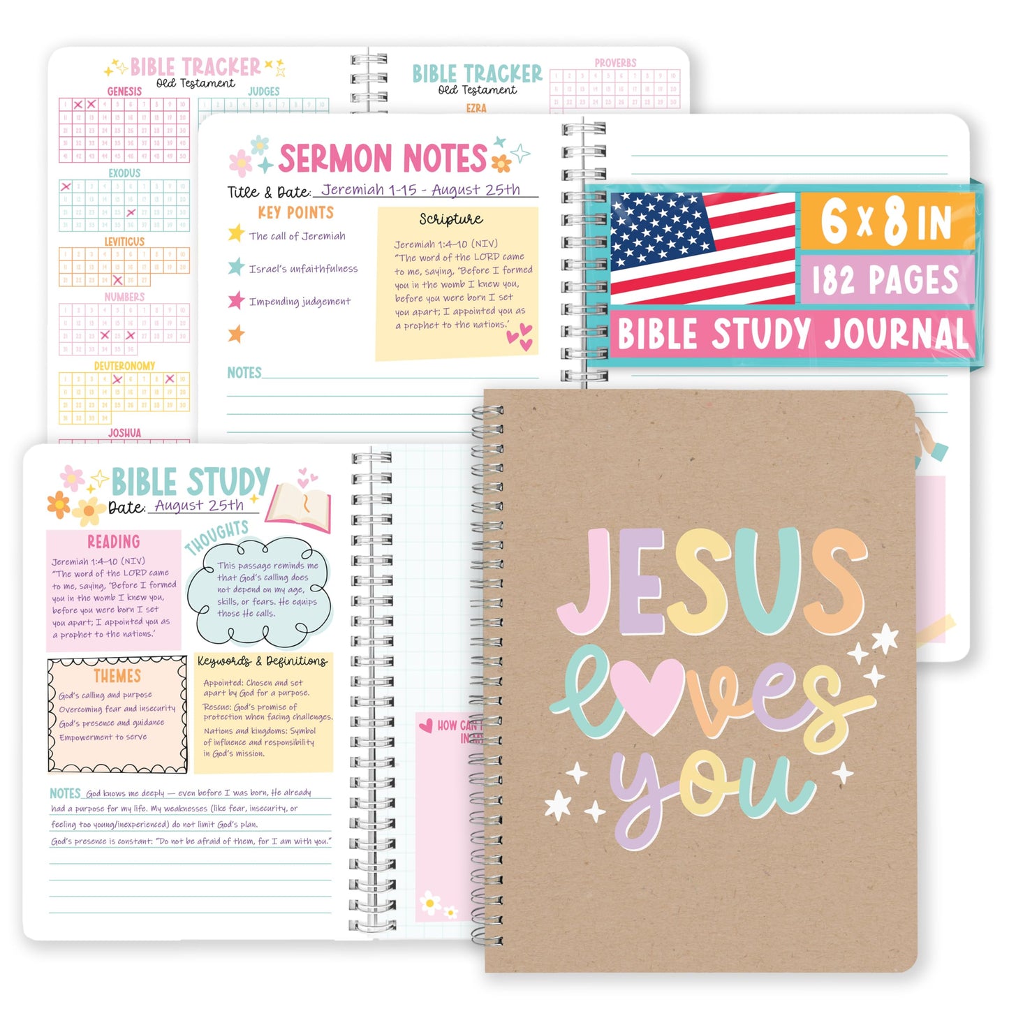 Hadley Designs Guided Bible Study Journal for Women - Bible Journal for Women, Sermon Notes Notebook, Church Notes Journals, Scripture Study Supplies and Journaling Kit, Christian Graduation Gifts