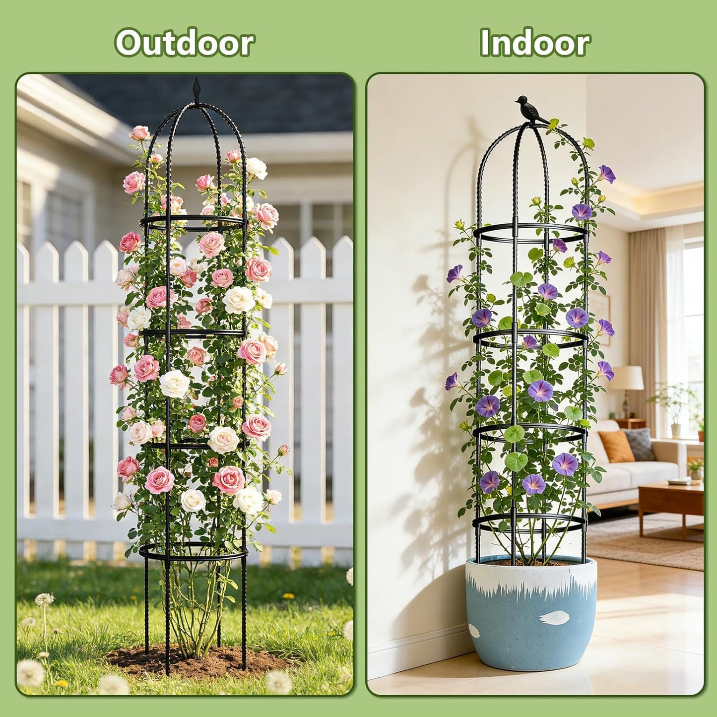 Obelisk Trellis for Garden Plants Climbing: 6ft Rustproof Metal Pipe with Plastic Coated - Potted Plant Climber Support for Outdoor Indoor Grape Vines Vegetable Fruits Flowers (1PC)