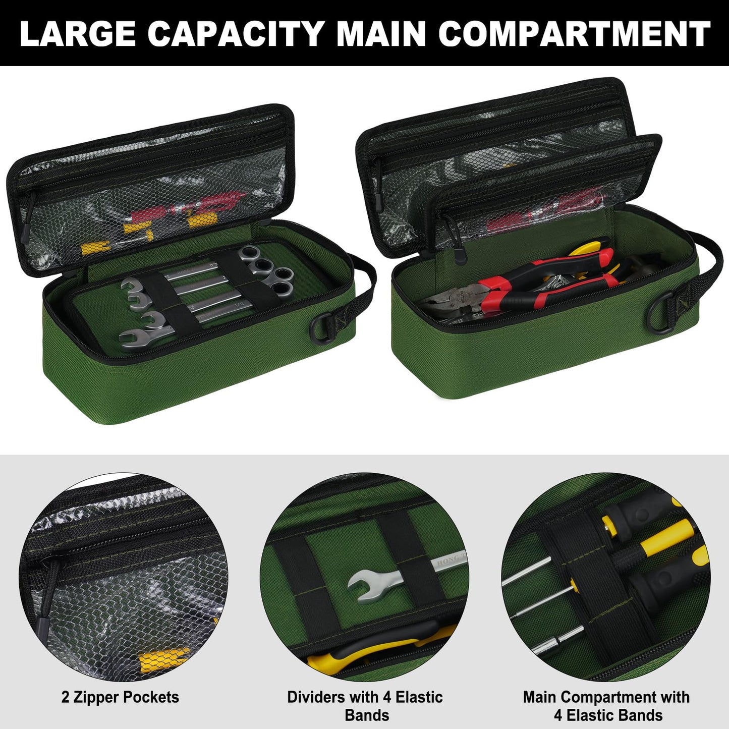 Heavy Duty Small Tool Bags for Men with Carabiner,Tactical Tool Pouch Bag,Portable Utility Tools Storage Organizer Case with Shoulder Strap for EDC,Motorcycle,Camping,Road Trip,Electricians,Green