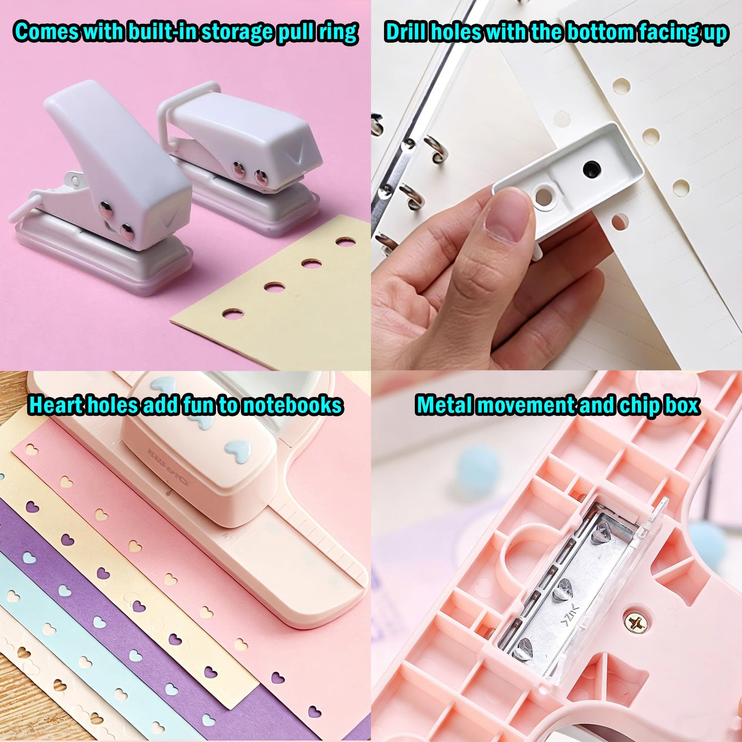 CATaireen Journal Paper Punch Kit Round Square Heart Mushroom Hole Puncher Craft Scrapbooking Tools Set Scrapbook Essentials Supplies (4.55 mm 3 Heart Holes)