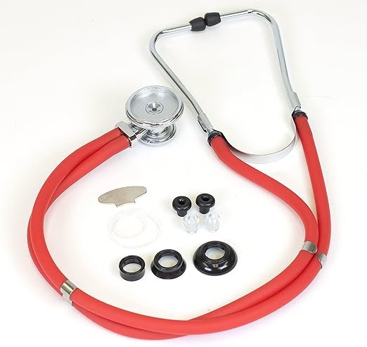 Primacare DS-9295-RD 30" Sprague Rappaport Style Stethoscope for Doctors, Nurses and Medical Students, First Aid Professional Dual Head Cardiology Kit for Men, Women and Pediatric, RED