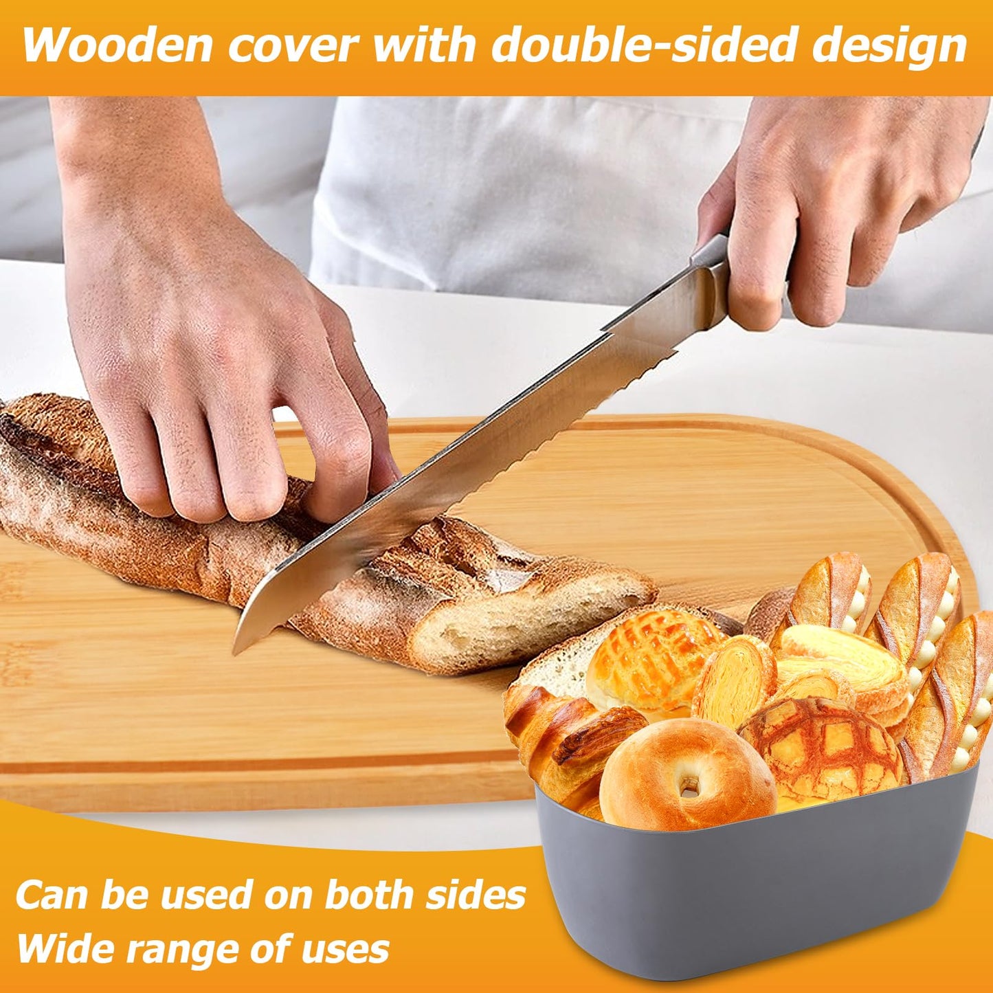 Nomotruc Bread Box For Kitchen Countertop,Bread Box with Cutting Board Lid Made with Bamboo Fiber,Bread Container Holder Keeper Keep Fresh I14.4x8.3x5.6 in……