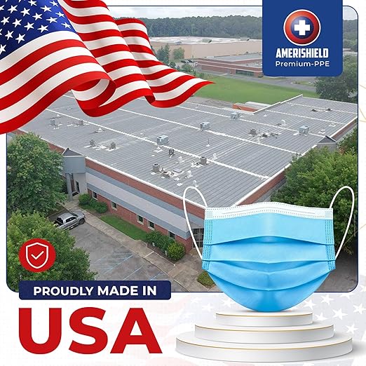Amerishield ASTM Level 2, Made in The USA, Disposable Face Mask, FSA/HSA Eligible, 3 Layer, Breathable & Comfortable for Allergy and Sun Protection, 100 Pack