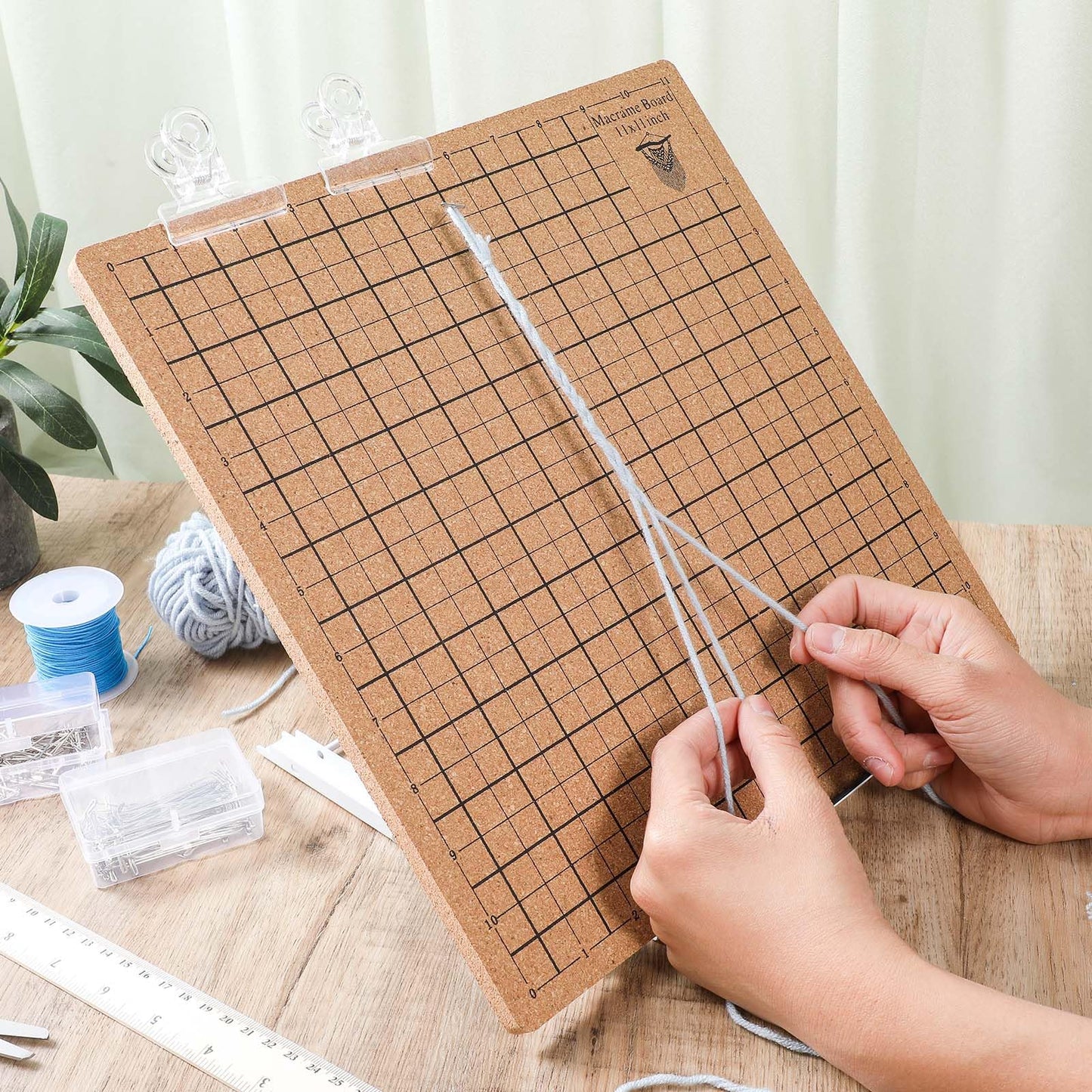 104 Pcs Macrame Board and Metal Adjustable Holder with T Pins Clips Macrame Supplies Double Sided Grids Macrame Project Board Macrame Tools for Braiding Cording Bracelet (11.8 x 11.8 Inch)