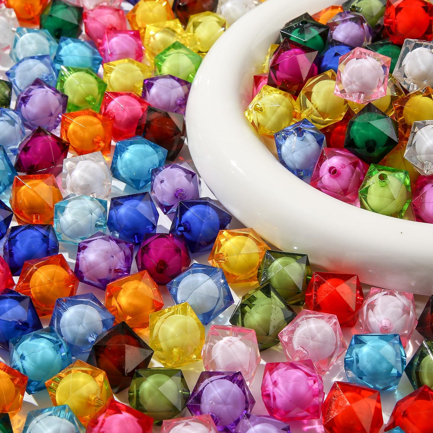 CYEENUT 20mm Acrylic Beads 180pcs Cube Chunk Bubblegum Bead Multicolor Beadable Pen Ball Beads for Pen Bag Jewelry Making Necklace Bracelets (Transparent&Color)
