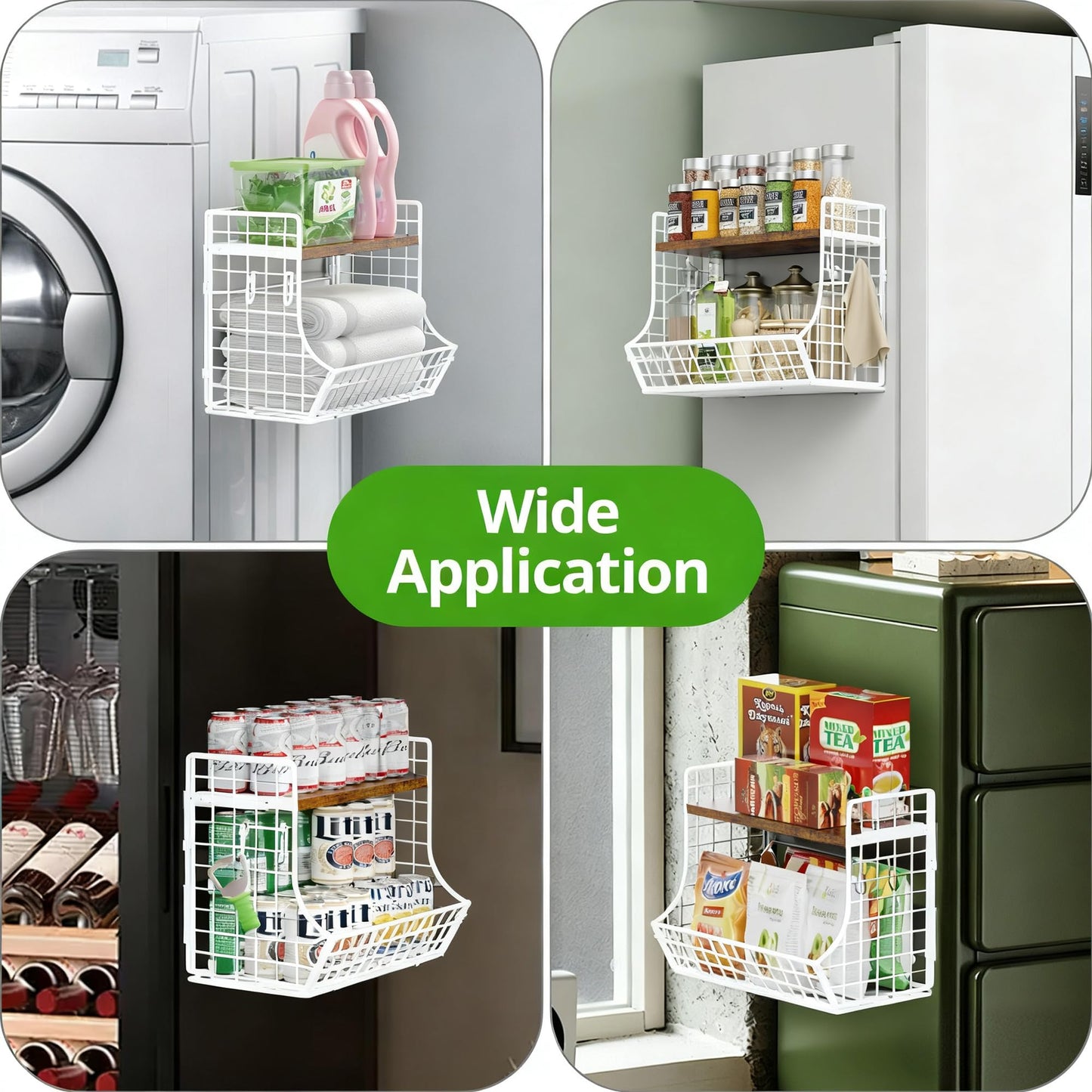 Magnetic Shelf for Fridge with Wood Lid, Fruit Potato and Onion Storage Bins, Pantry Organizers and Storage, Strong Magnetic Spice Rack for Refrigerator, Kitchen Counter and Laundry Room (X-Large)