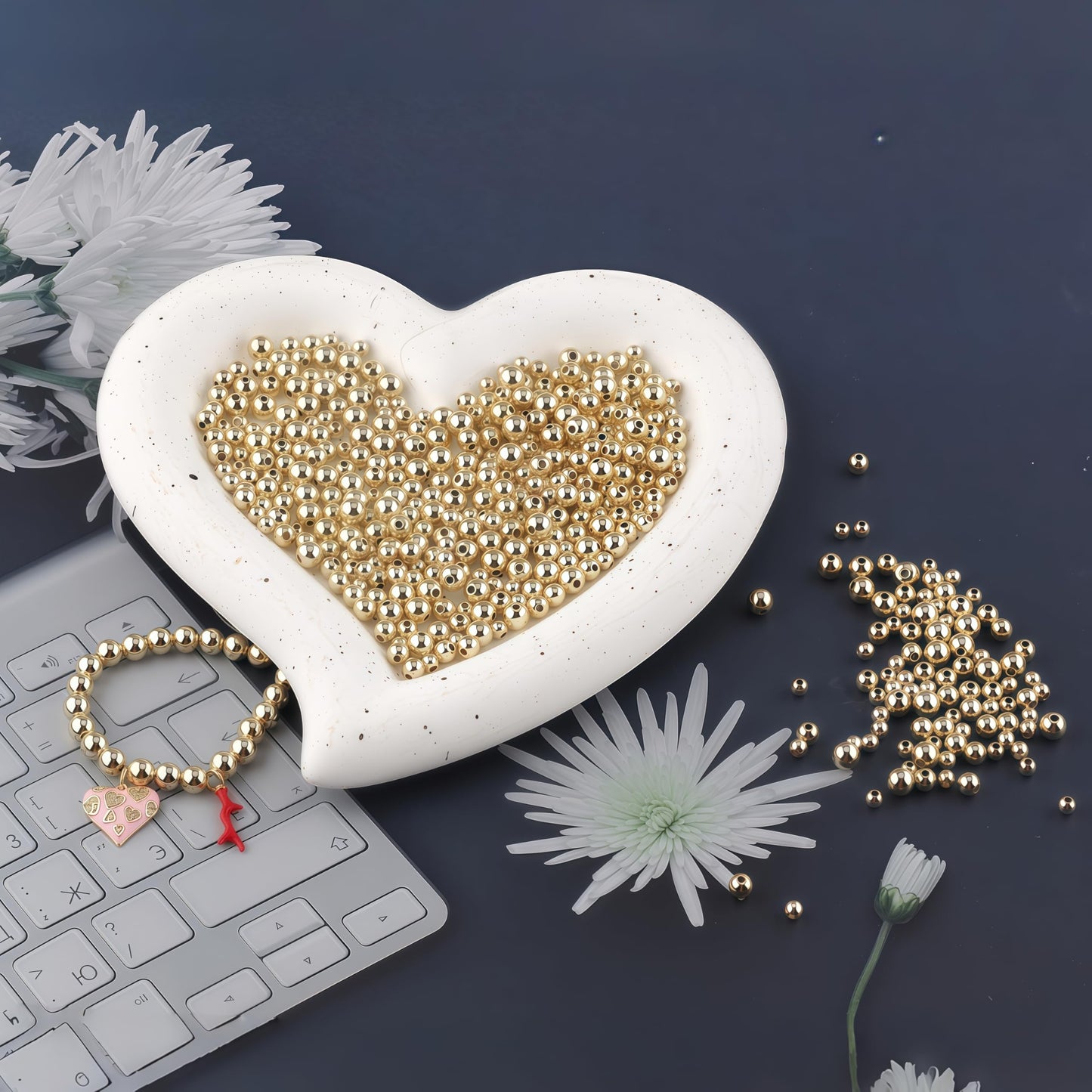 450pcs 14K Gold Filled Round Spacer Beads Seamless Ball Beads for DIY Jewelry Bracelet Necklace Making Findings (14K 2mm)